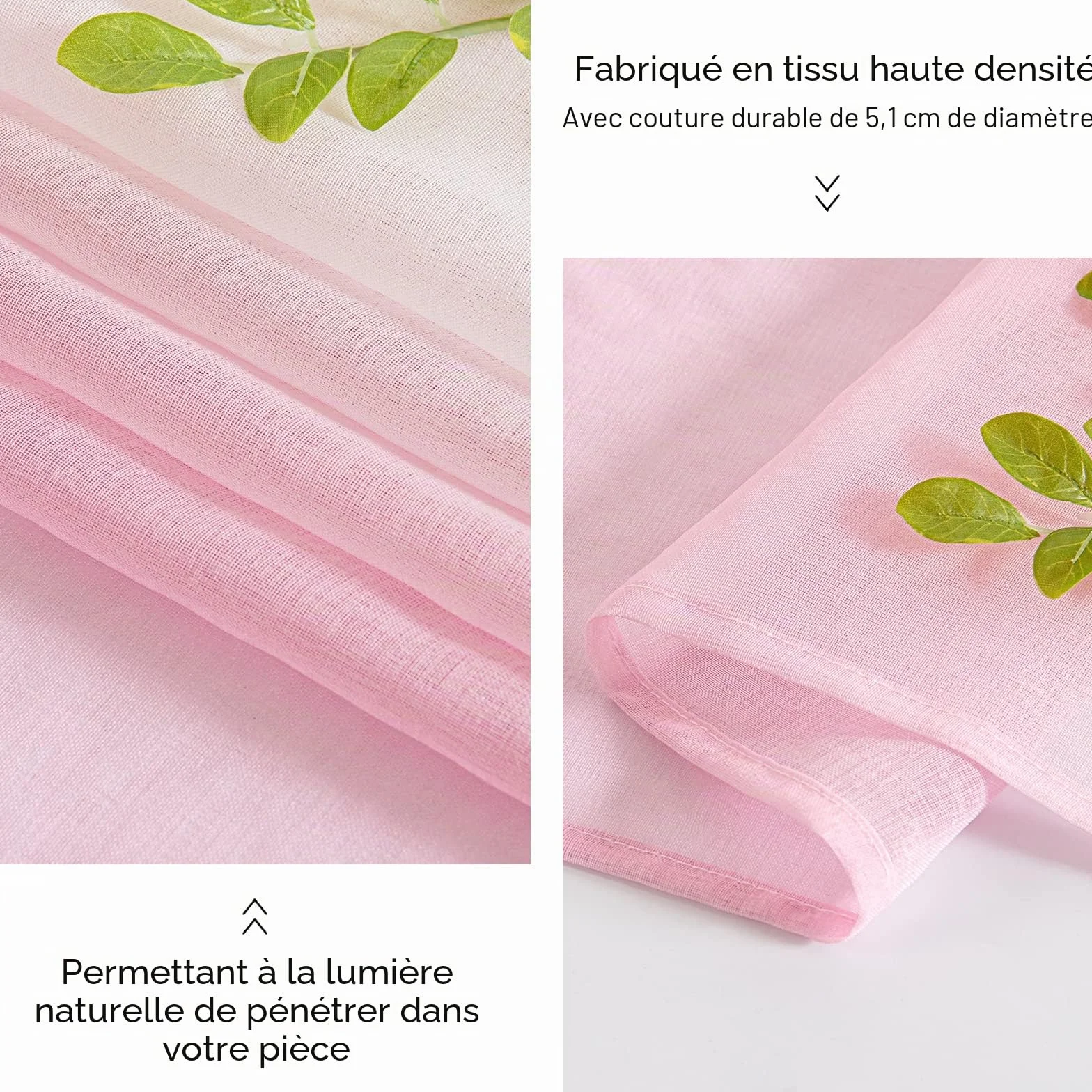 EMEMA Rideaux Dégradé à Oeillet en Polyester Couleur Changée Voile Ombre Demi-Transparent 140x245cm Rose Lot de 2