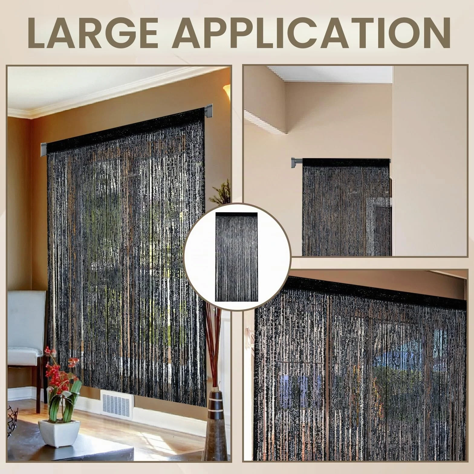 Rideau Anti Mouches à Perles 100 cm x 200 cm Moustiquaire Porte Fenêtre Séparation Pièce Décoratif Noir
