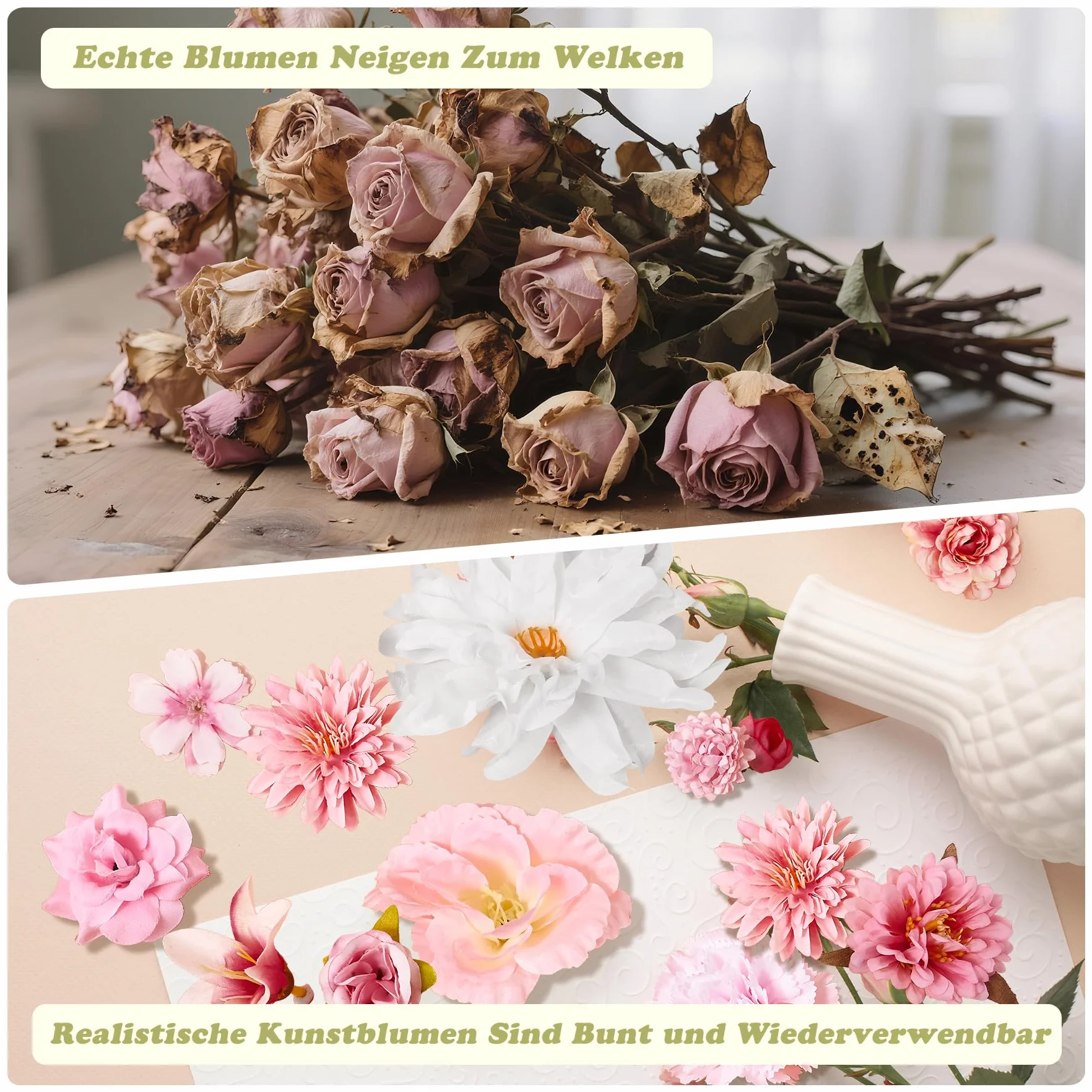 Fleurs Artificielles Deco 42 Pièces Petite Tête de Fleur Rose 2-13cm pour DIY Bricolage Scrapbooking Decoration