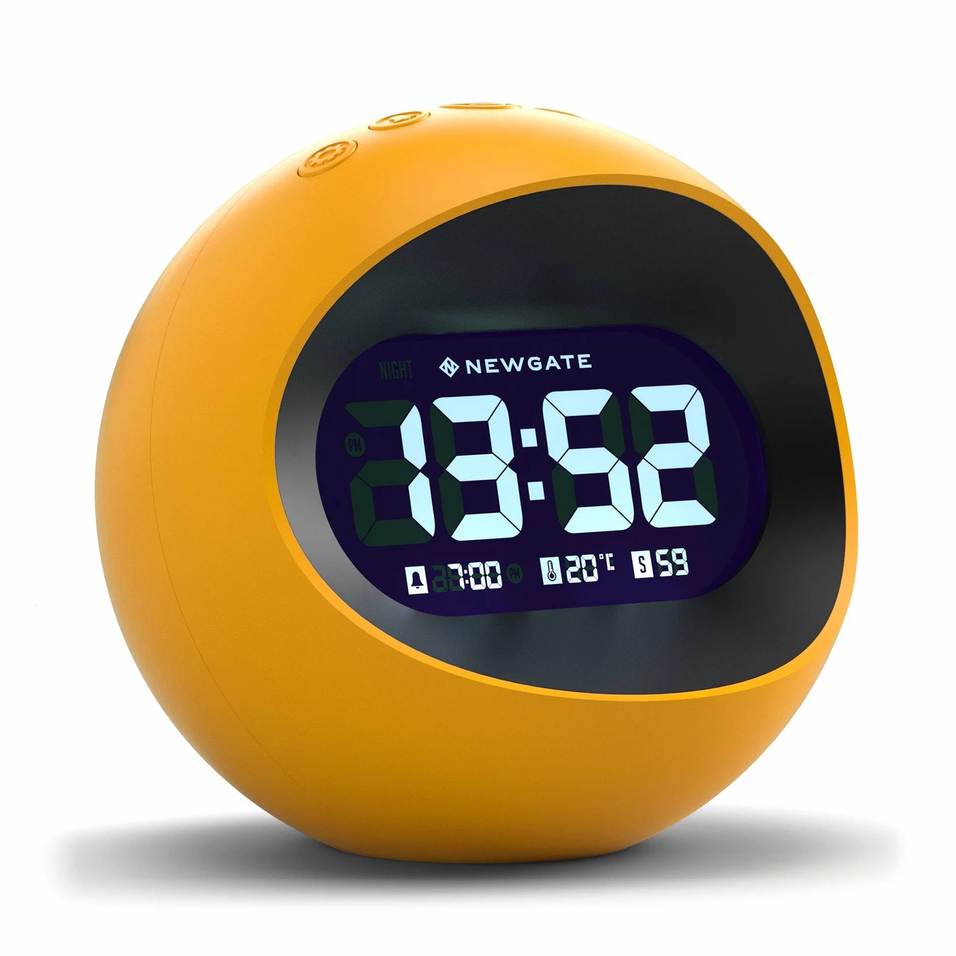 NEWGATE® Centre of The Earth réveil | Horloge LCD numérique rétro Ronde | Jaune | Idéal pour Chevet, Bureau ou étagère | Accessoire rétro pour Chambre à Coucher et Bureau