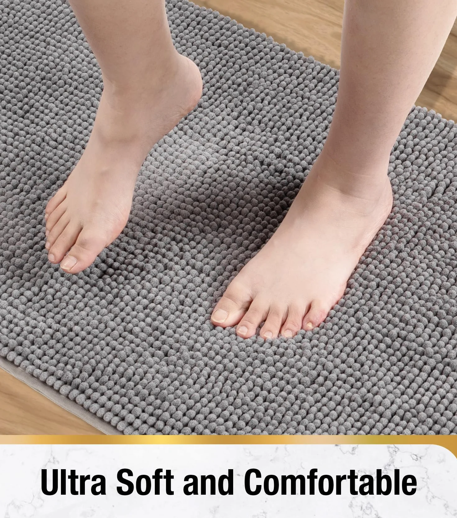 HITSLAM Tapis de Bain en Chenille 60x40cm Antidérapant Super Absorbant Lavable en Machine Gris