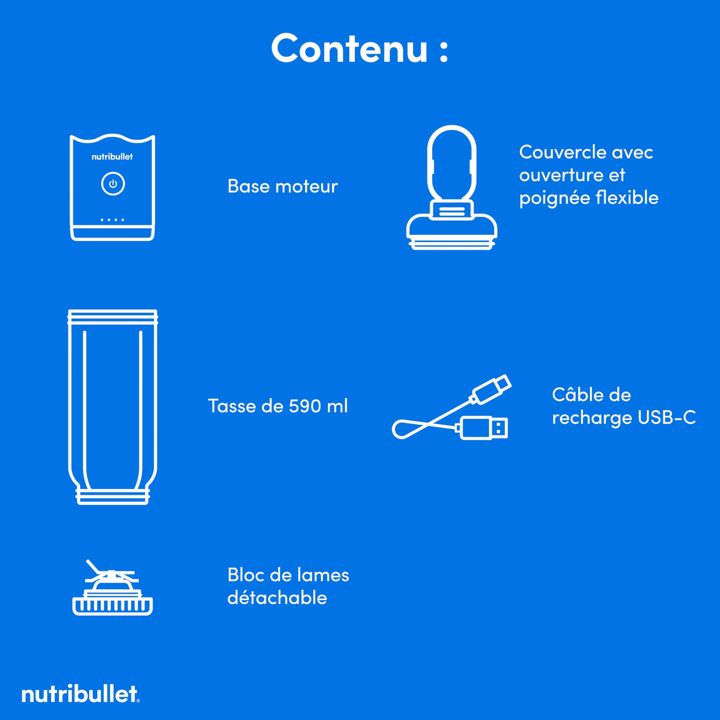 nutribullet Flex 590ml - Blender Portable pour Smoothies avec Couvercle à Bec, Mixeur Hachoir, Broie Glace et Fruits Surgelés, USB-C, Tasse sans BPA, Facile à Nettoyer, Violet (NBP013VT)