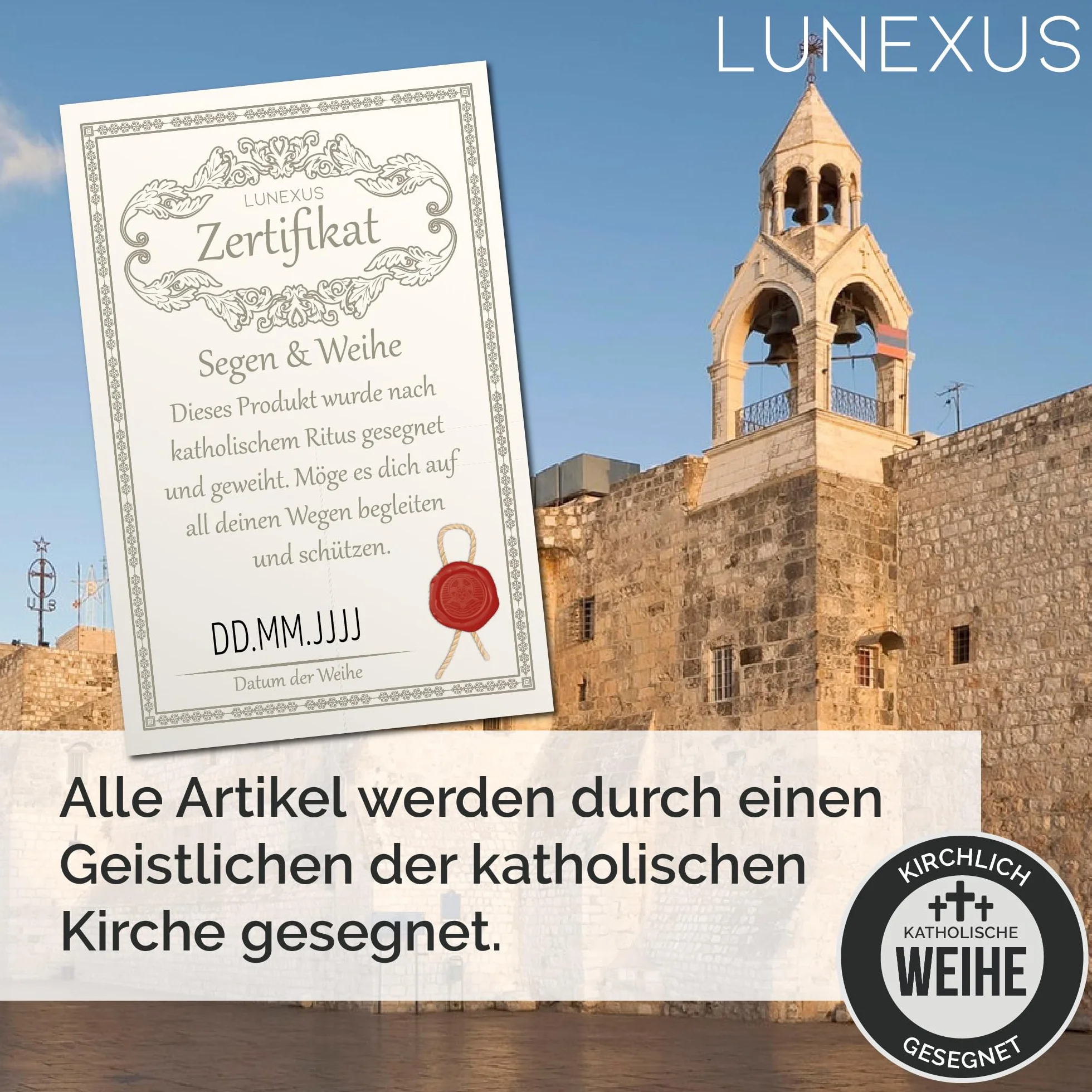 Lunexus Croix de réconfort 7,5 cm en bois d'olivier de Bethléem bénie pour guérison, pèlerin, communion