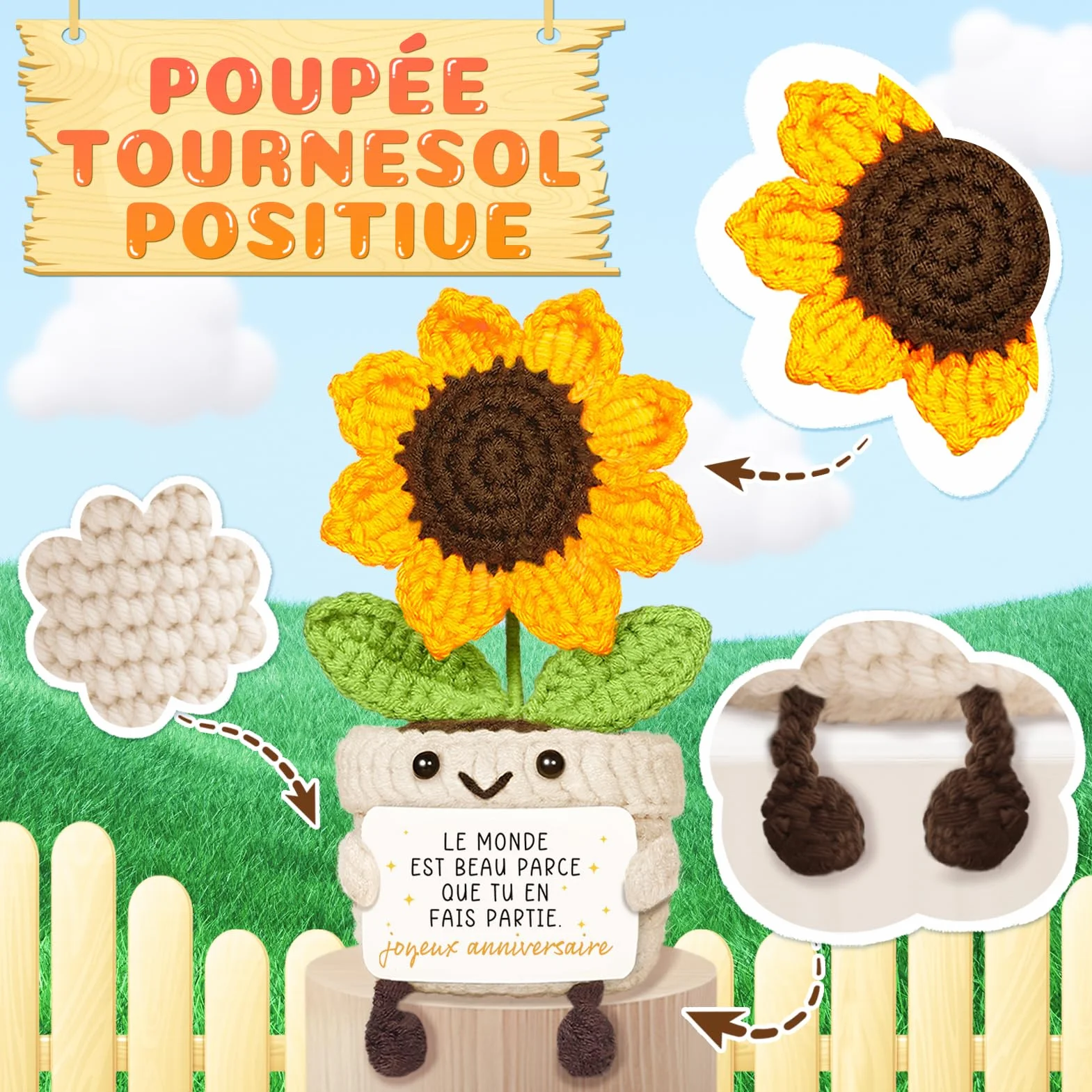 Tournesol au Crochet Soutien Emotionnel Cadeau Anniversaire Femme Original