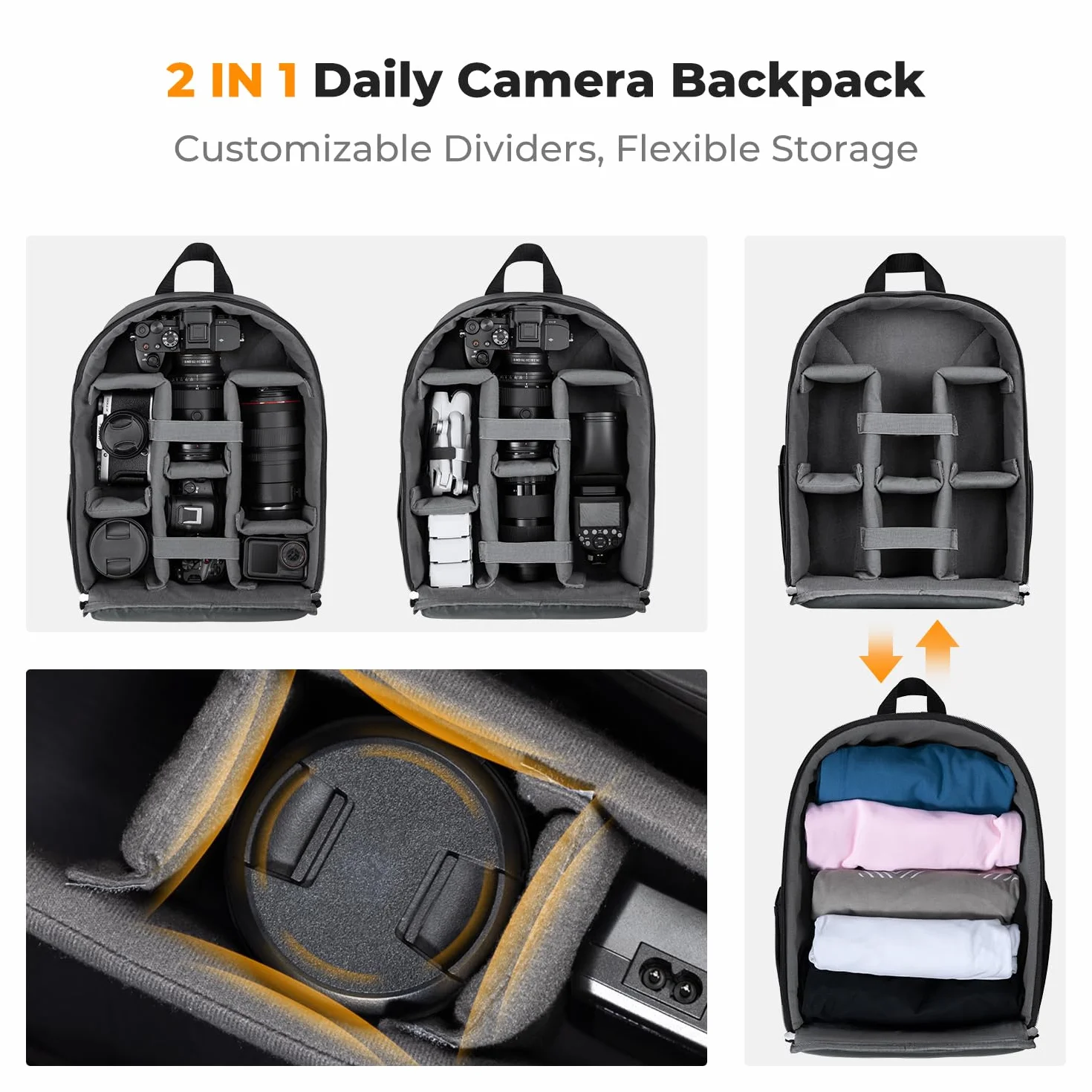K&F CONCEPT Lekki i wodoodporny plecak na aparat 13 l do profesjonalnych zdjęć, kompatybilny z Sony Canon Nikon, w zestawie przednie kieszenie i uchwyt na statyw