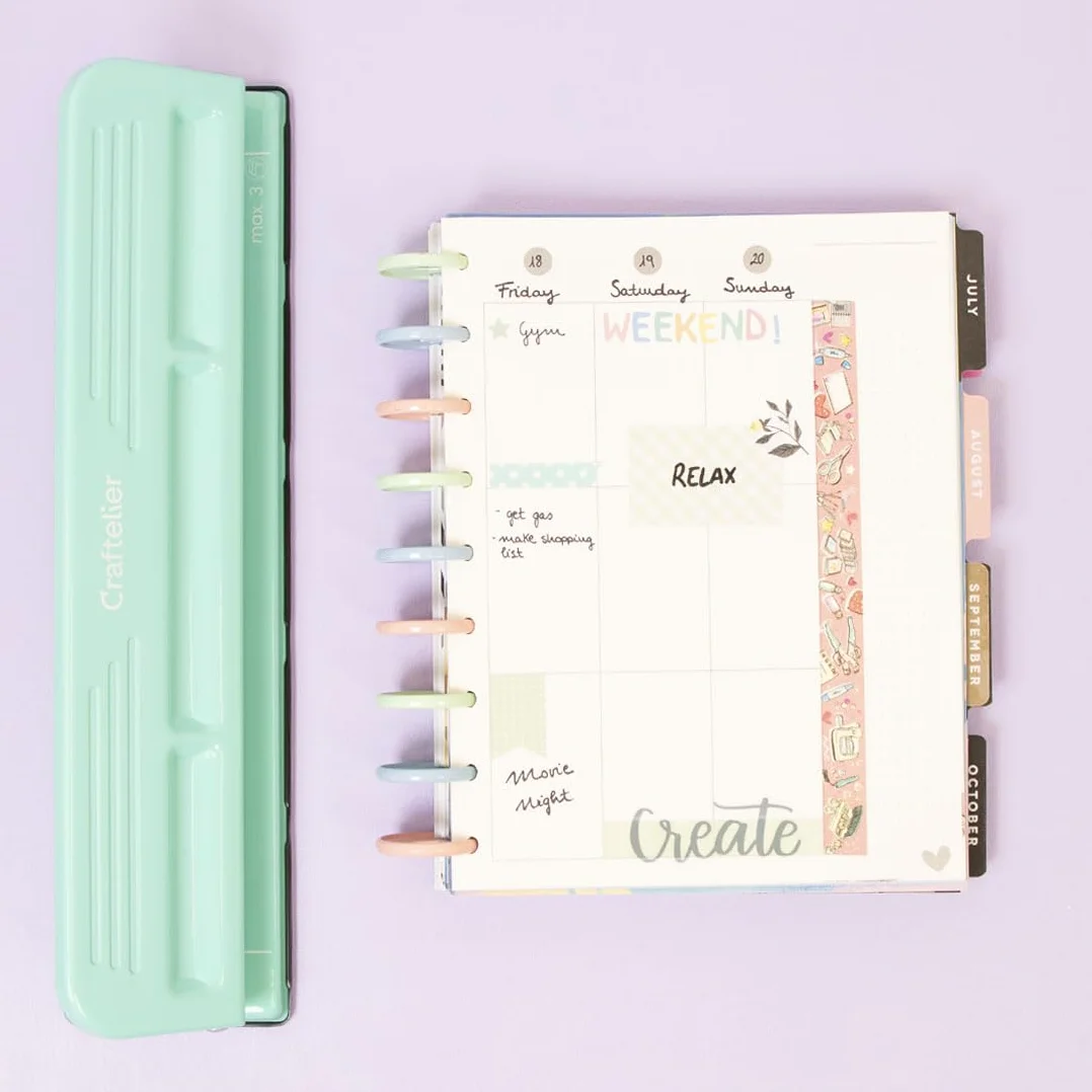 Craftelier - Perforatrice 11 orifices pour Planners, Agendas ou Carnets de Disques pour Scrapbooking et Loisir Créatif | Perfore jusqu'à 3 Feuilles de 90 g/m2 | Dim.Approx. 32 x 9 x 5 cm