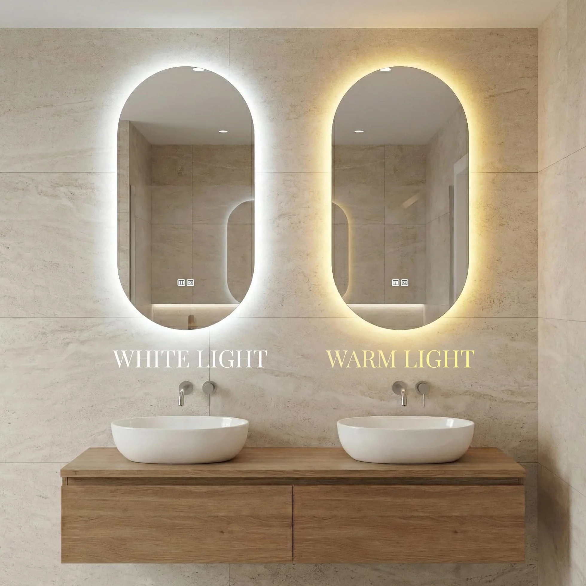 Bayt Miroir de Salle de Bain Ovale avec Éclairage LED, Anti-Buée, 2 Modes d’Éclairage, Miroir Mural 50 x 90 cm