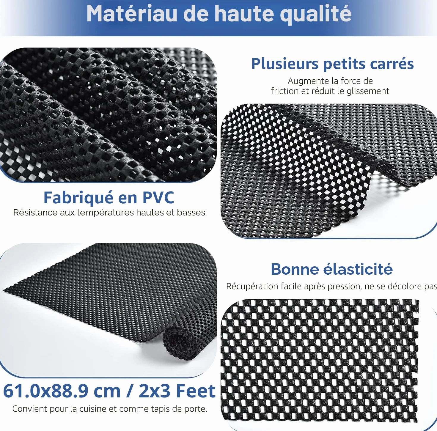 KAHEIGN Tapis Antidérapant PVC 50x200 cm Impérméable pour Maison Bureau Cuisine Salle de Bains Noir