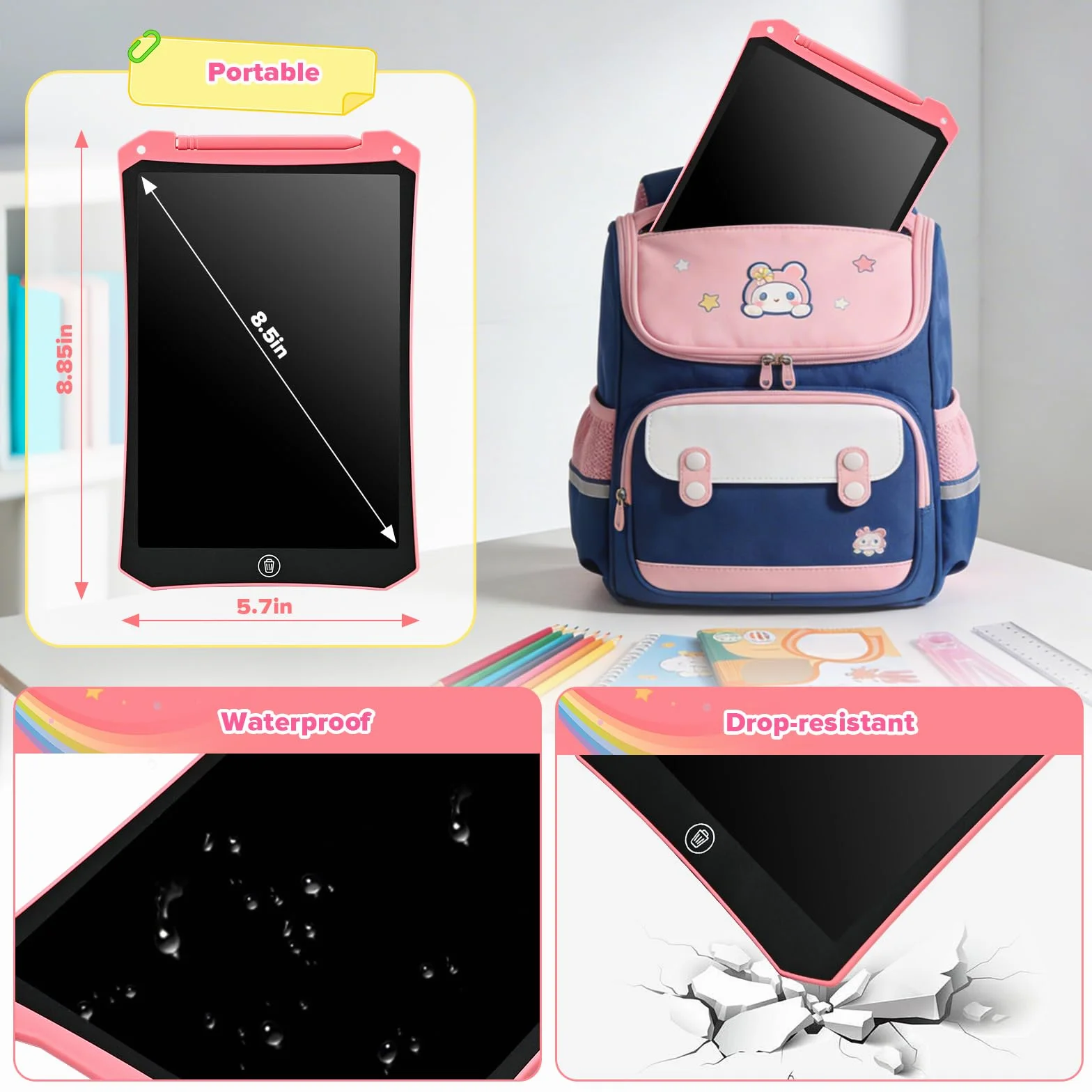 PINKCAT Ardoise Effacable Magique 8,5 Pouces Tablette Ecriture LCD Jouet Enfant Fille Cadeau Paques 2-8 Ans