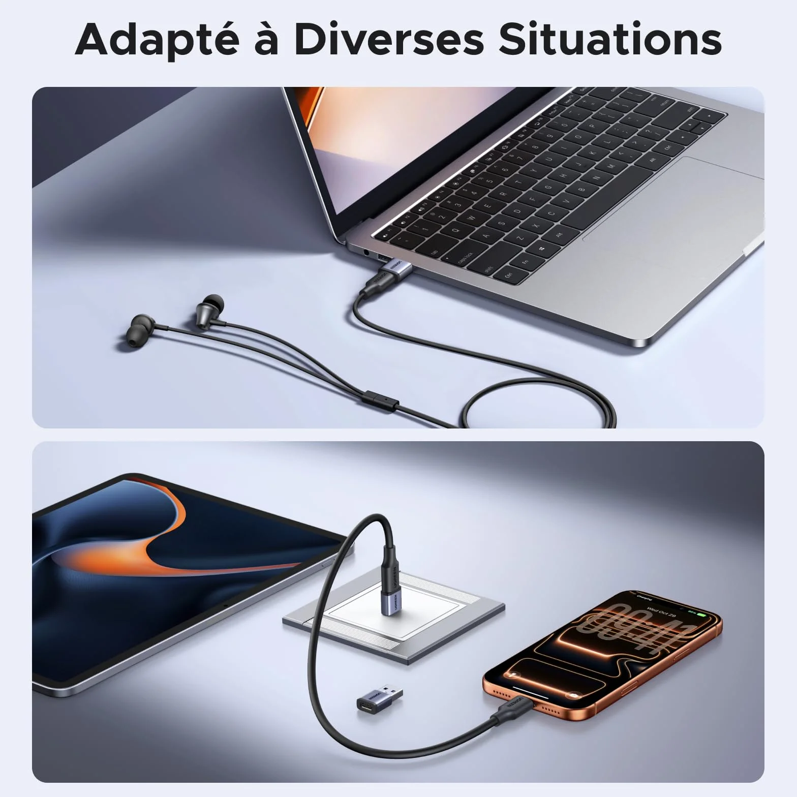 UGREEN Adaptateur USB vers USB C 3.2 10Gbps Lot de 5 Aluminium Convertisseur Type C Femelle vers Type A Mâle