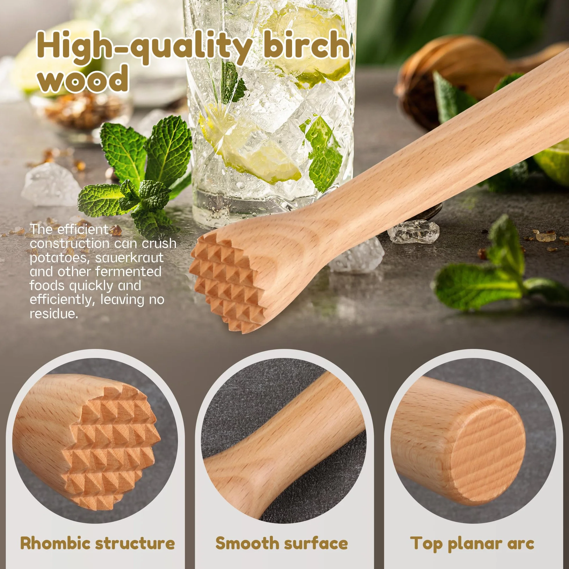Pilon de Bar en Bois, Broyeur à Cocktail pour Menthe et Boissons aux Fruits