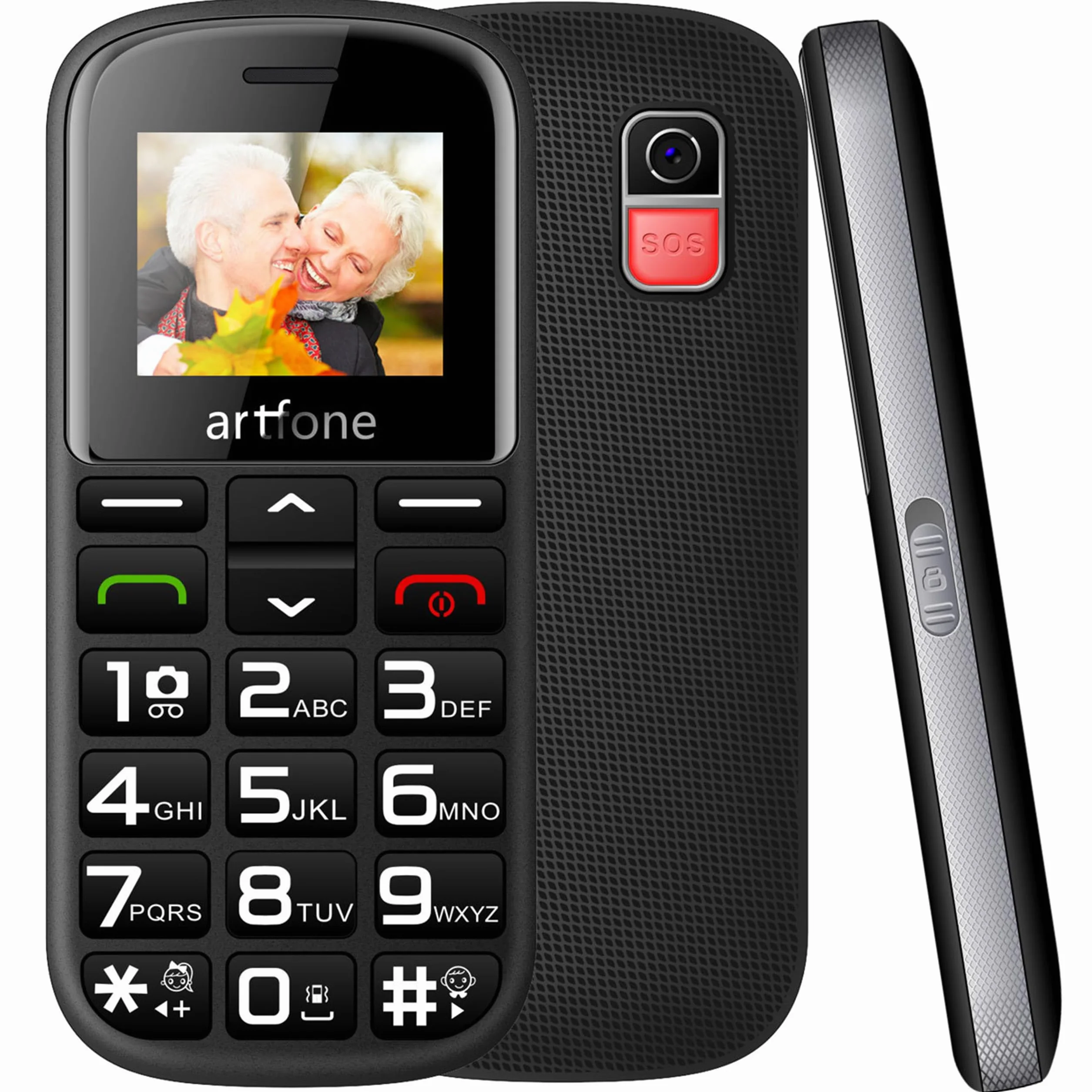 Retoo Telefon komórkowy dla seniorów z dużymi przyciskami i bez umowy, telefon komórkowy dla seniorów z przyciskiem alarmowym SOS, łatwa obsługa, aparat 0,08 MP, akumulator litowo-jonowy 1400 mAh dla