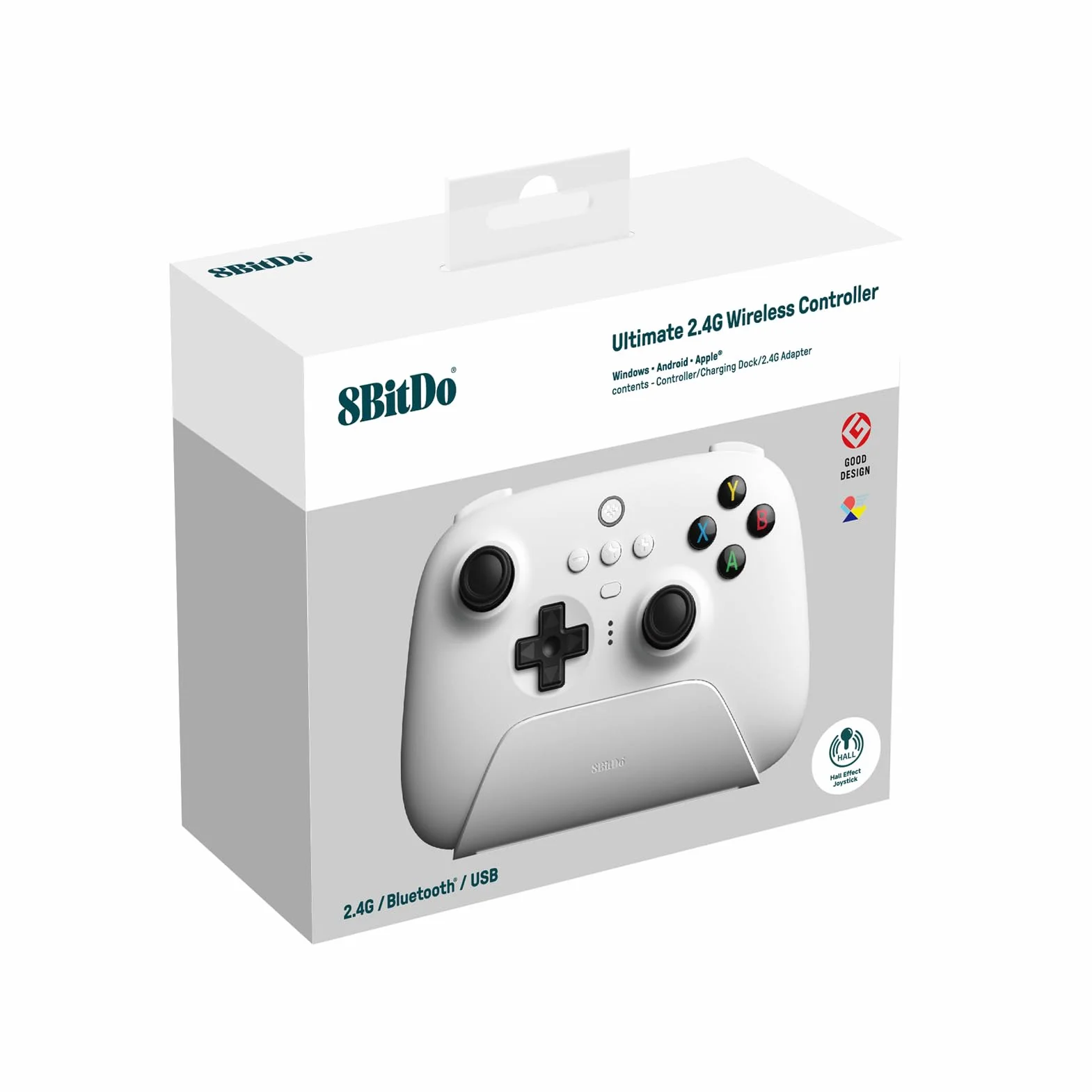 8Bitdo Ultimate 2.4G Wireless Controller with Hall Effect Joystick for PC, Android, Steam Deck, Apple (White)