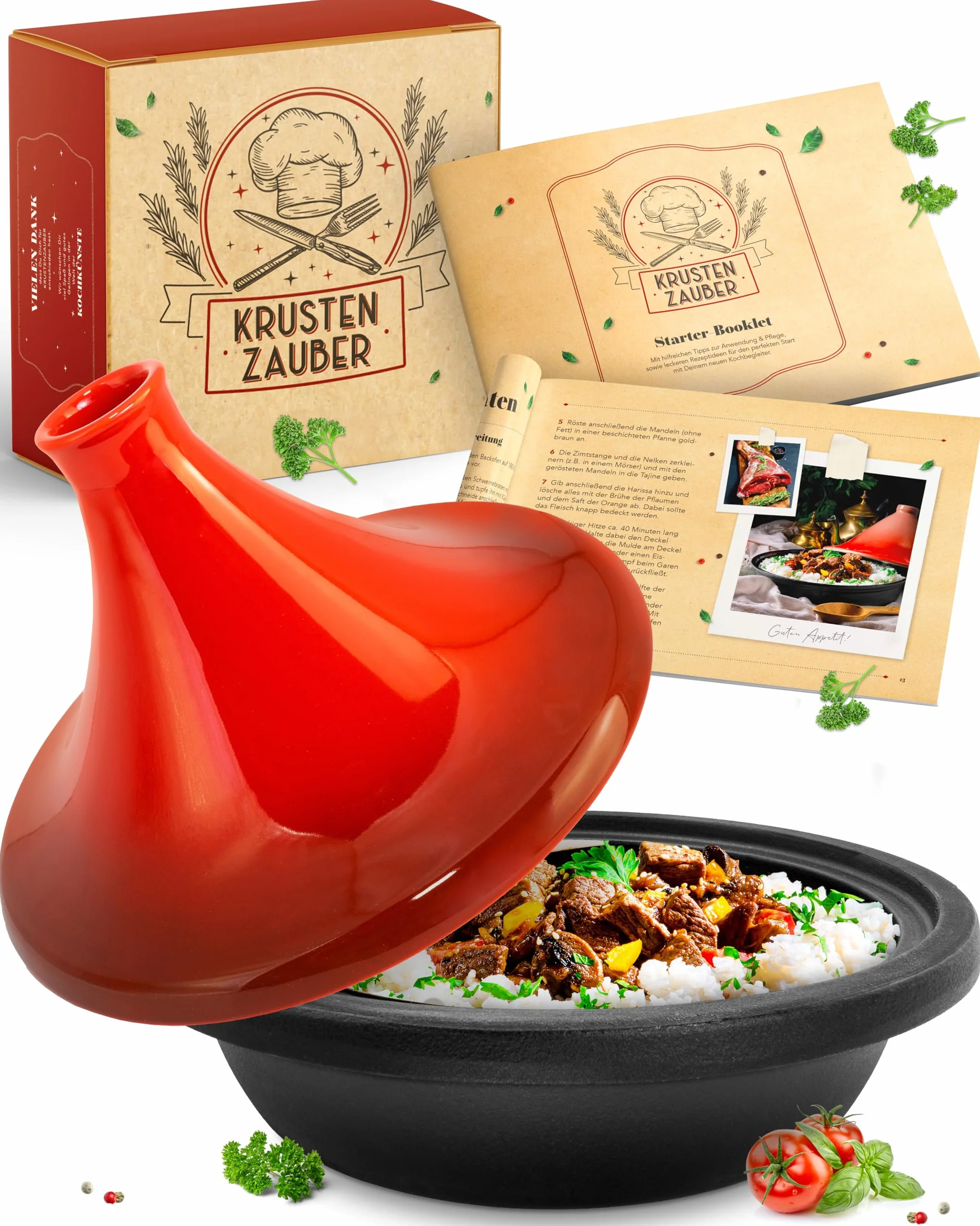 KRUSTENZAUBER Tajine pour 2 à 4 personnes – Tajine oriental en fonte de qualité supérieure de 27 cm – Convient pour induction et four
