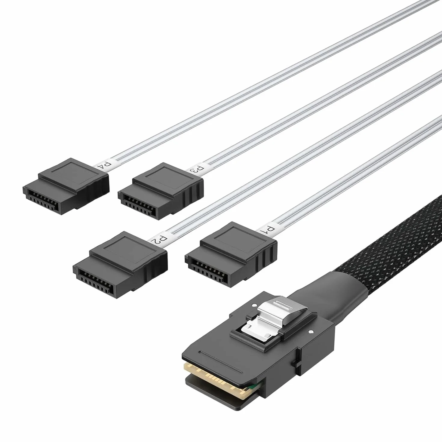 10Gtek MiniSAS SFF-8087 kabel wentylatorowy do 4 x SATA, kompatybilny z dyskiem twardym kontrolera RAID, 0,5 m