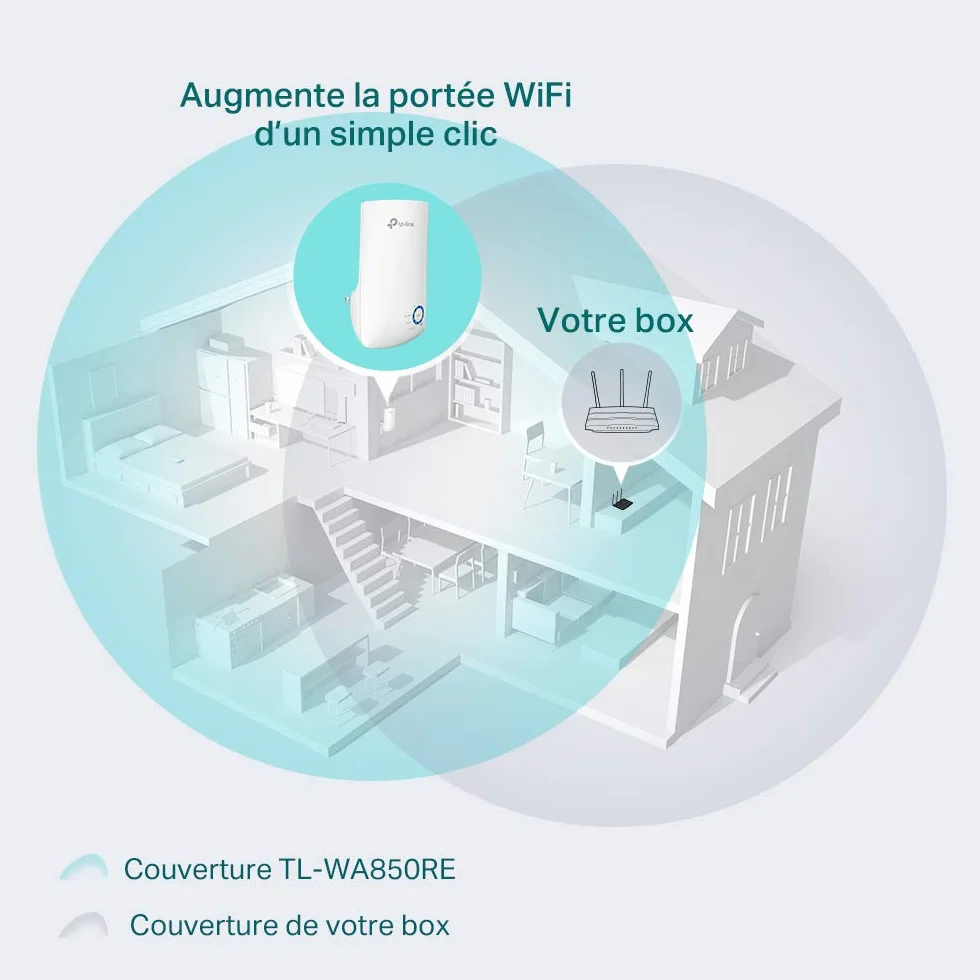 TP-Link TL-WA850RE Répéteur WiFi N300, Amplificateur WiFi, 1 Port Ethernet, 90㎡