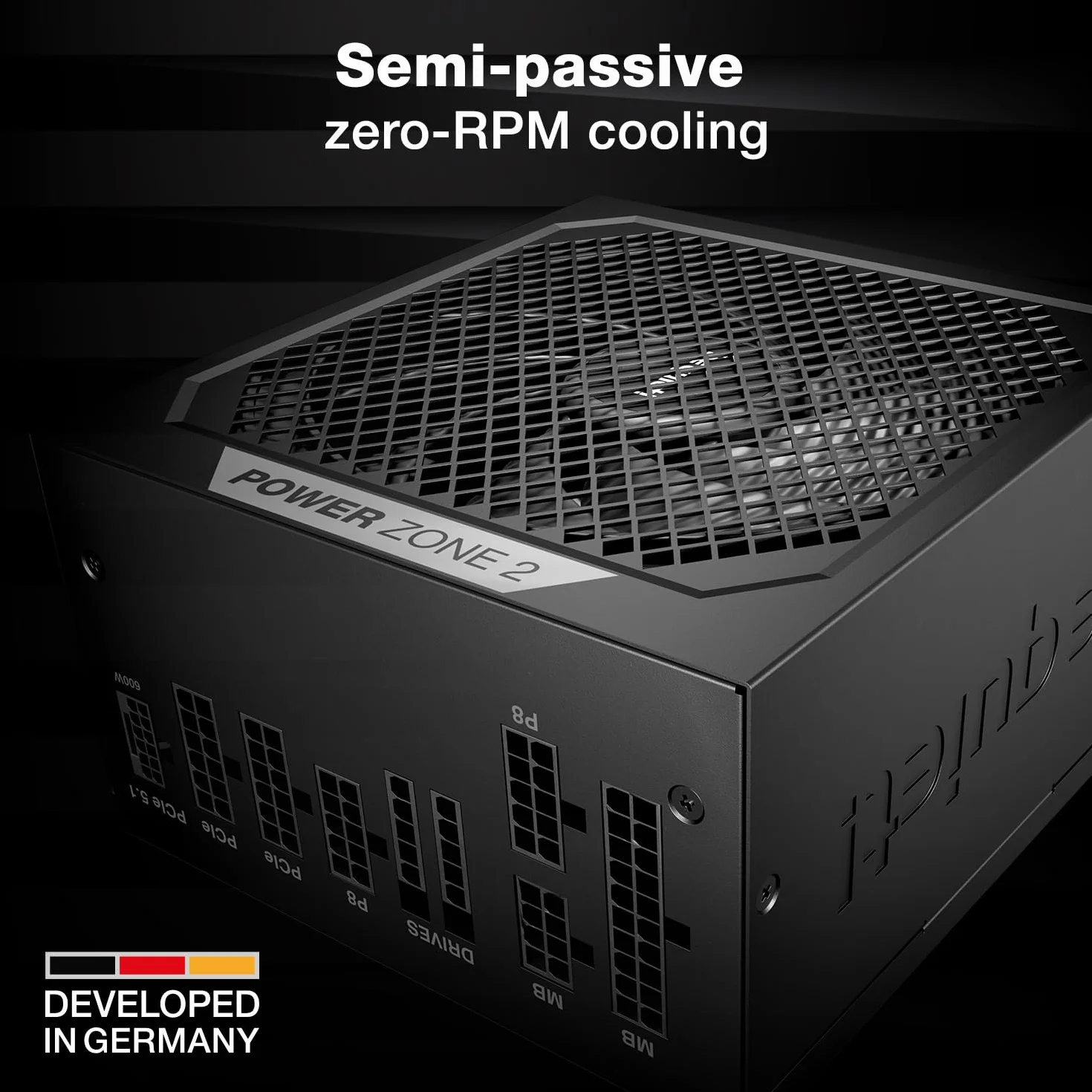 be quiet! Power Zone 2 zasilacz sieciowy 1000 W, certyfikat 80 Plus Platinum i Cybenetics Platinum, chłodzenie półpasywne, Pure Wings 3 wentylator 140 mm, złącze kątowe 90° 12 V-2 x 6, PCIe 5.1/ATX