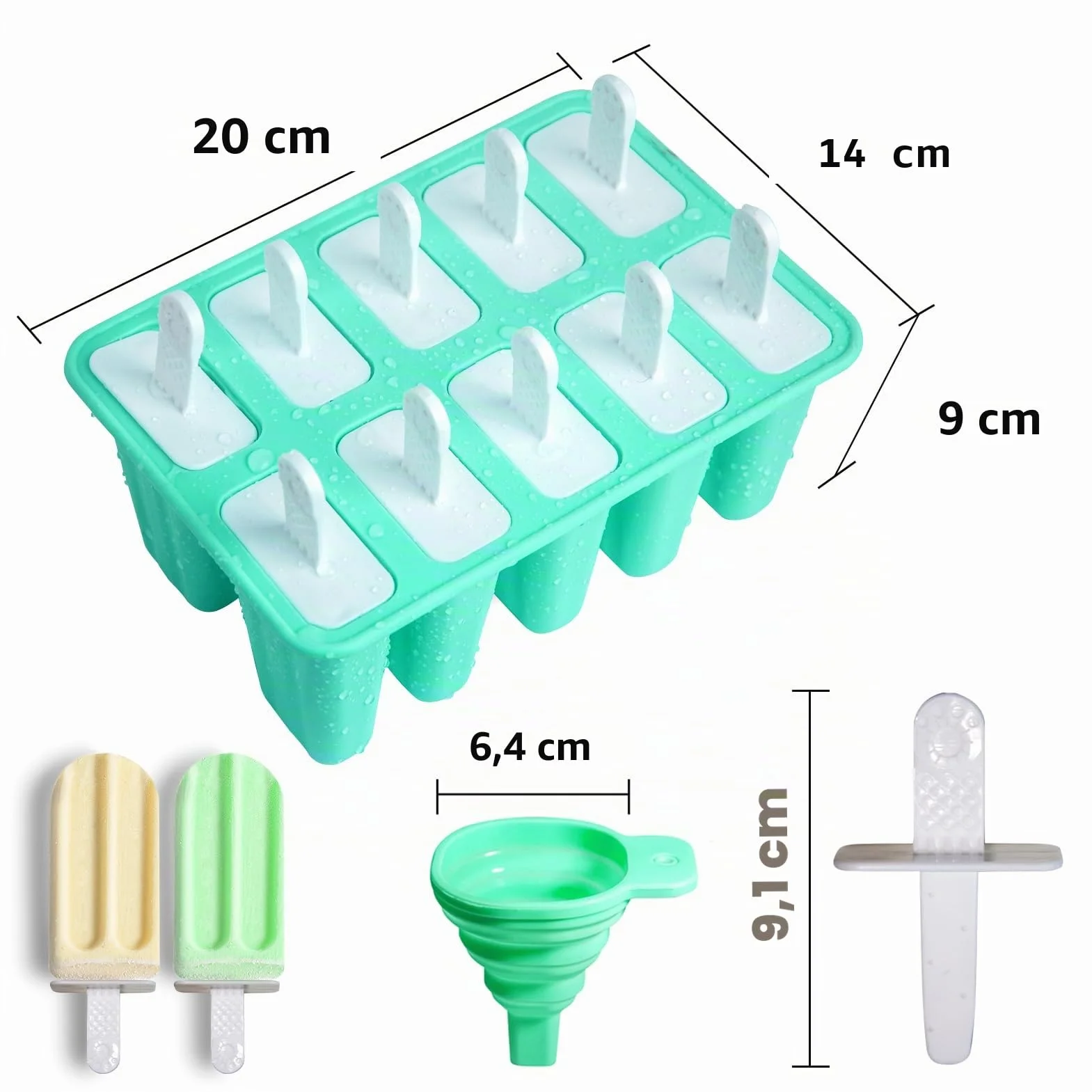 Moule Glace 10 Cavités Silicone Avec Batonnet Brosses Entonnoirs Pliants Sans BPA