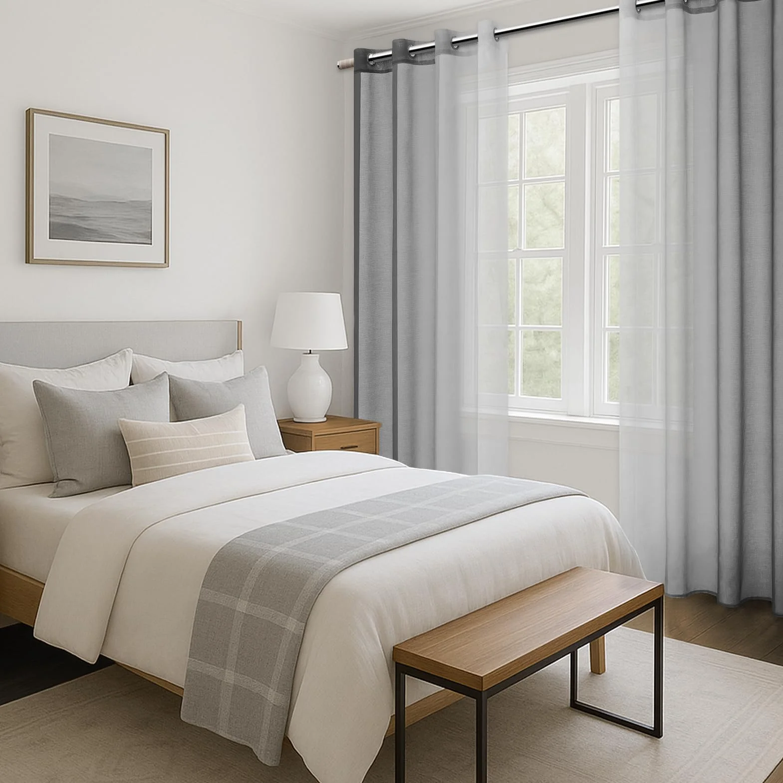 MRTREES Rideau Voilage Fenetre Dégradé Gris Oeillets 140x230 CM Lot de 2 Panneaux Voilages pour Chambre Salon