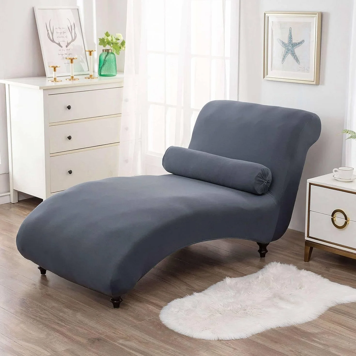 Housse De Chaise Longue Extensible en Spandex, Protection Meubles Noir Taille Unique
