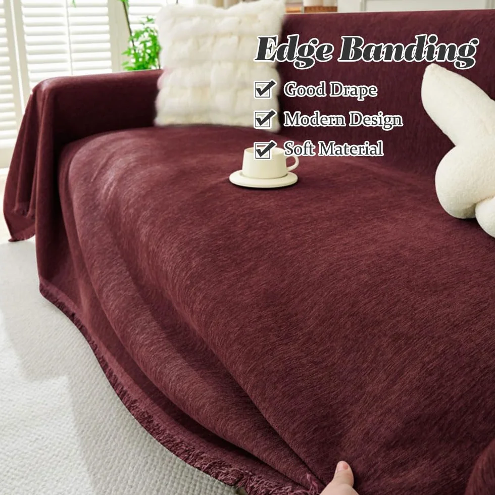 Housse Anti-Poussière Canapé Chenille Highdi Moderne, Lavable Couverture Protège Chat Anti Griffe, Moutarde 230x340cm