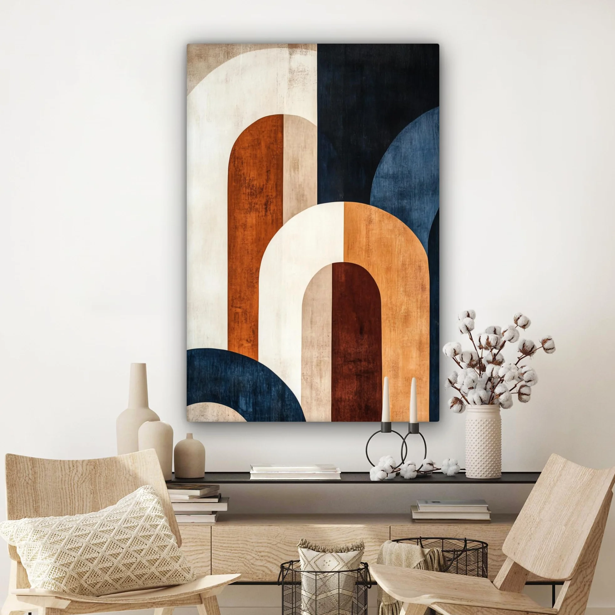 MuchoWow© Impression sur Toile Decoration Murale Peinture 80x120 cm Tableaux Decoratifs Muraux Déco Chambre Tableau Salon Abstrait - Formes - Bleu Foncé