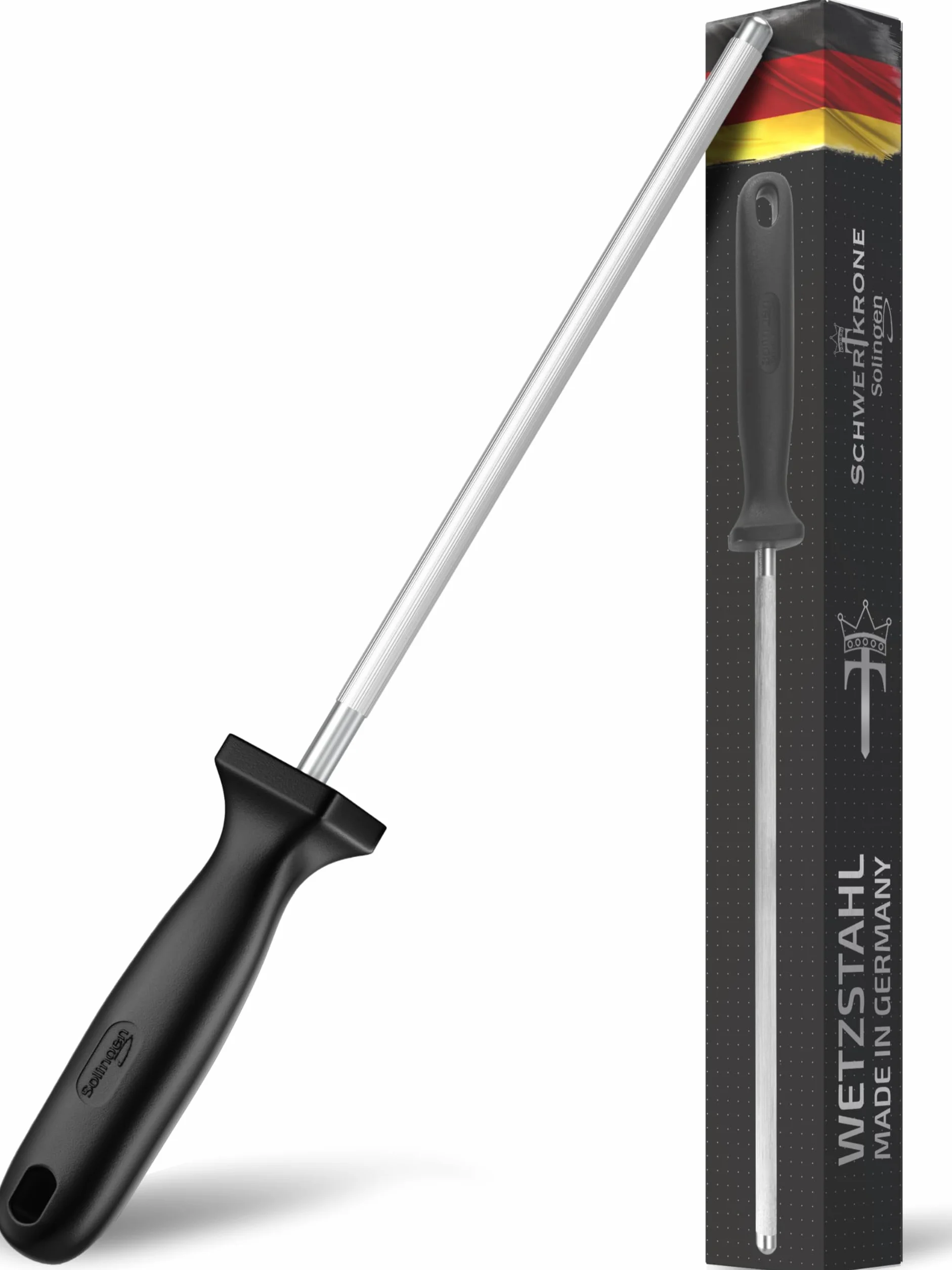 SCHWERTKRONE® Fusil à Aiguiser Solingen Acier Inoxydable Made in Germany - Sharpening Steel Chrome Vanadium pour Couteaux de Cuisine