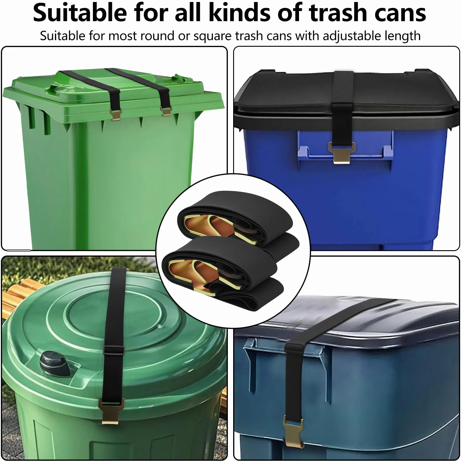 2 pièces de verrouillage pour conteneur à ordures, couvercle de poubelle réglable avec griffe métallique, aucun perçage nécessaire, pour les poubelles publiques, pour empêcher l’intrusion d’animaux