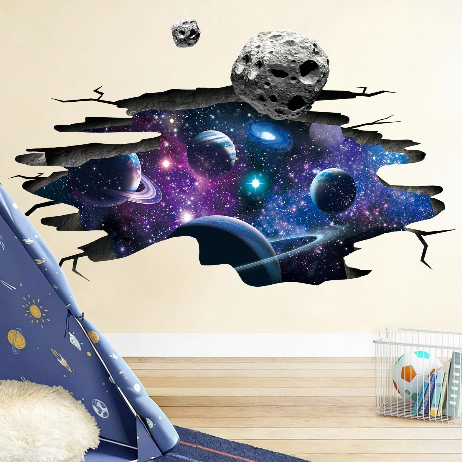SHUCHING Stickers Muraux Galaxies 3D Grandes, Espace Planètes et Météorites, Décoration Murale pour Chambre Enfants