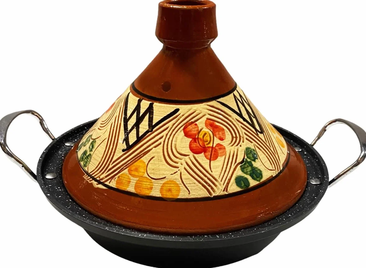 Tajine en céramique et fonte en aluminium adapté à l'induction | Poignées | Convient pour 4-8 personnes | Ø 30 cm