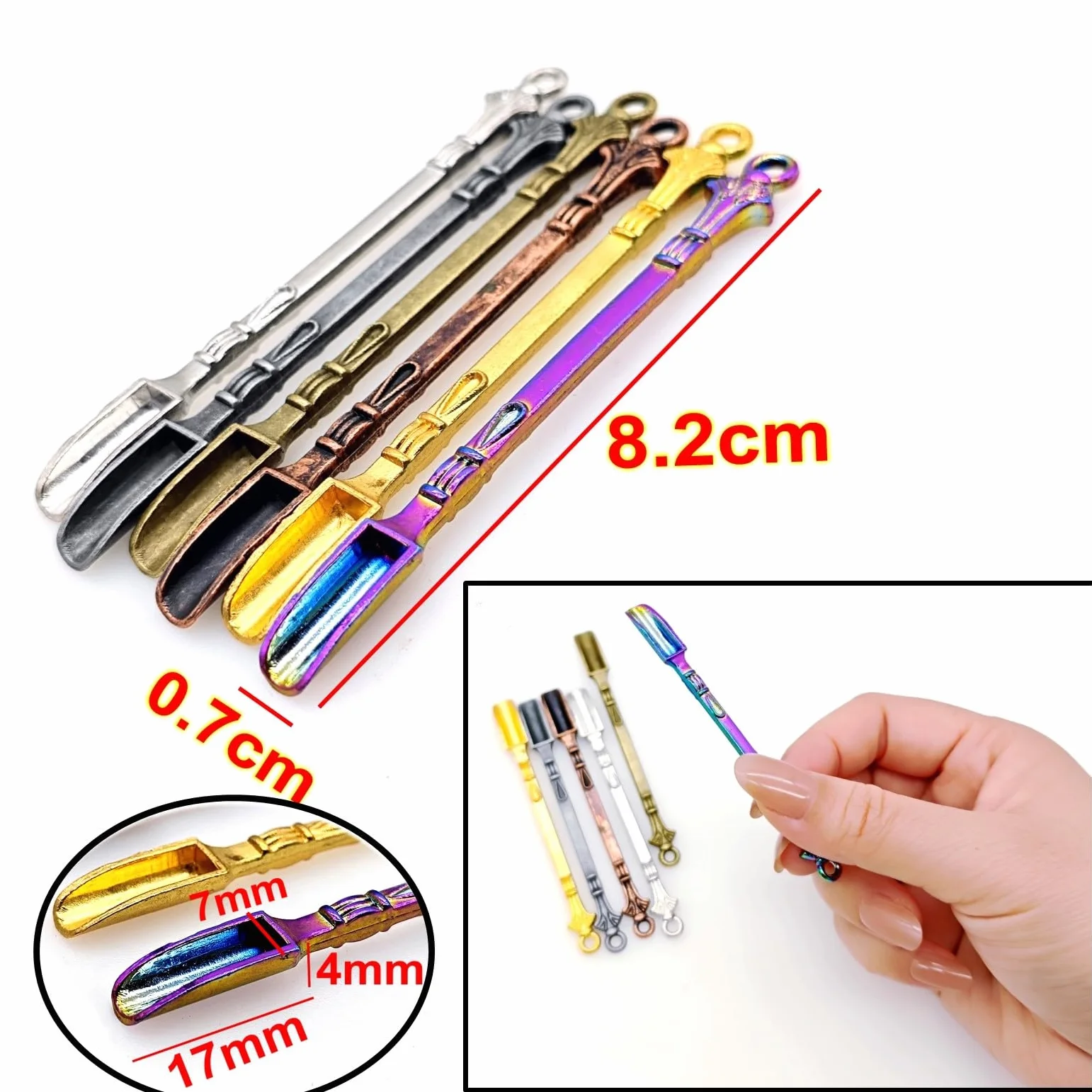 Lot de 6 mini cuillères à priser en métal pour poudre, épices, herbes et pendentif porte-clés DIY
