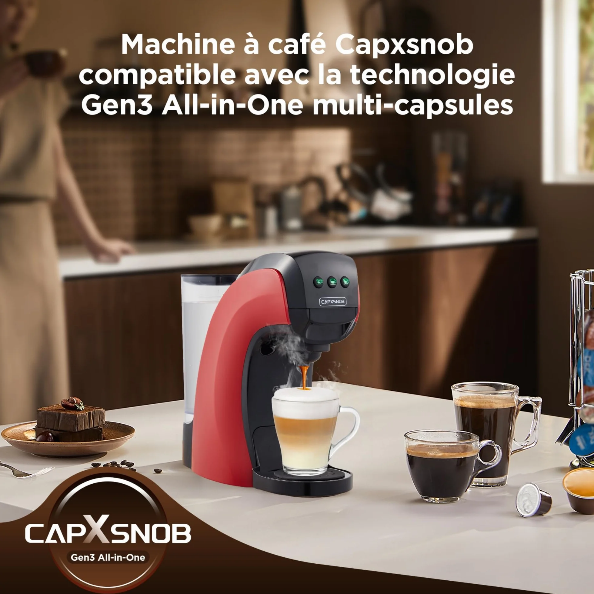Warriors1 Machine à Café Capsule 5en1 pour Nespresso, Dolce Gusto, Lavazza A Modo Mio, FAP Espresso Point et Café Moulu, 20 bar, 0,8L, Température et Quantité Réglables, Compacte pour Maison et Bureau