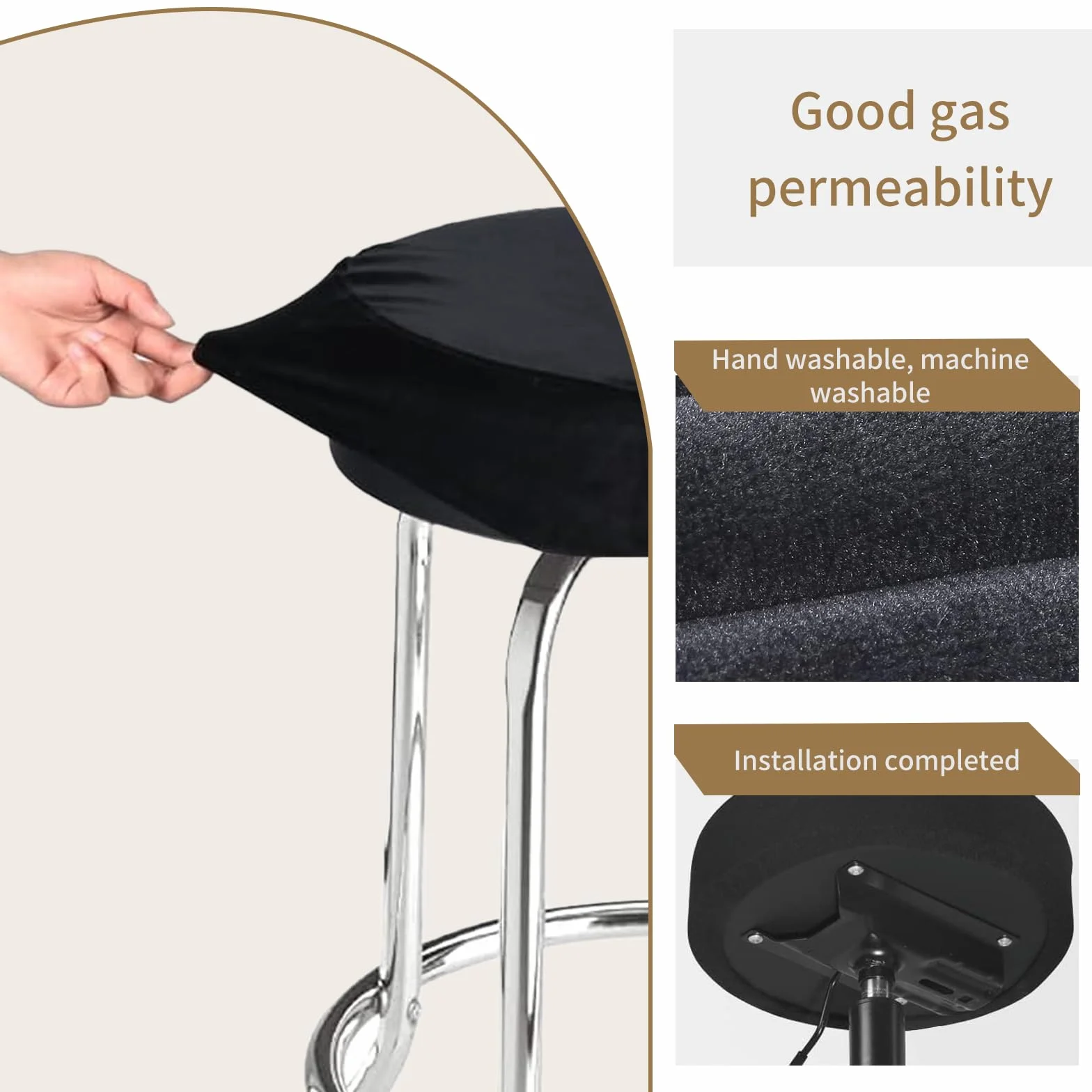 Housse Tabouret Rond 28-38 cm, Housse Chaise Bar Extensible, Durable Lavable (Noir)