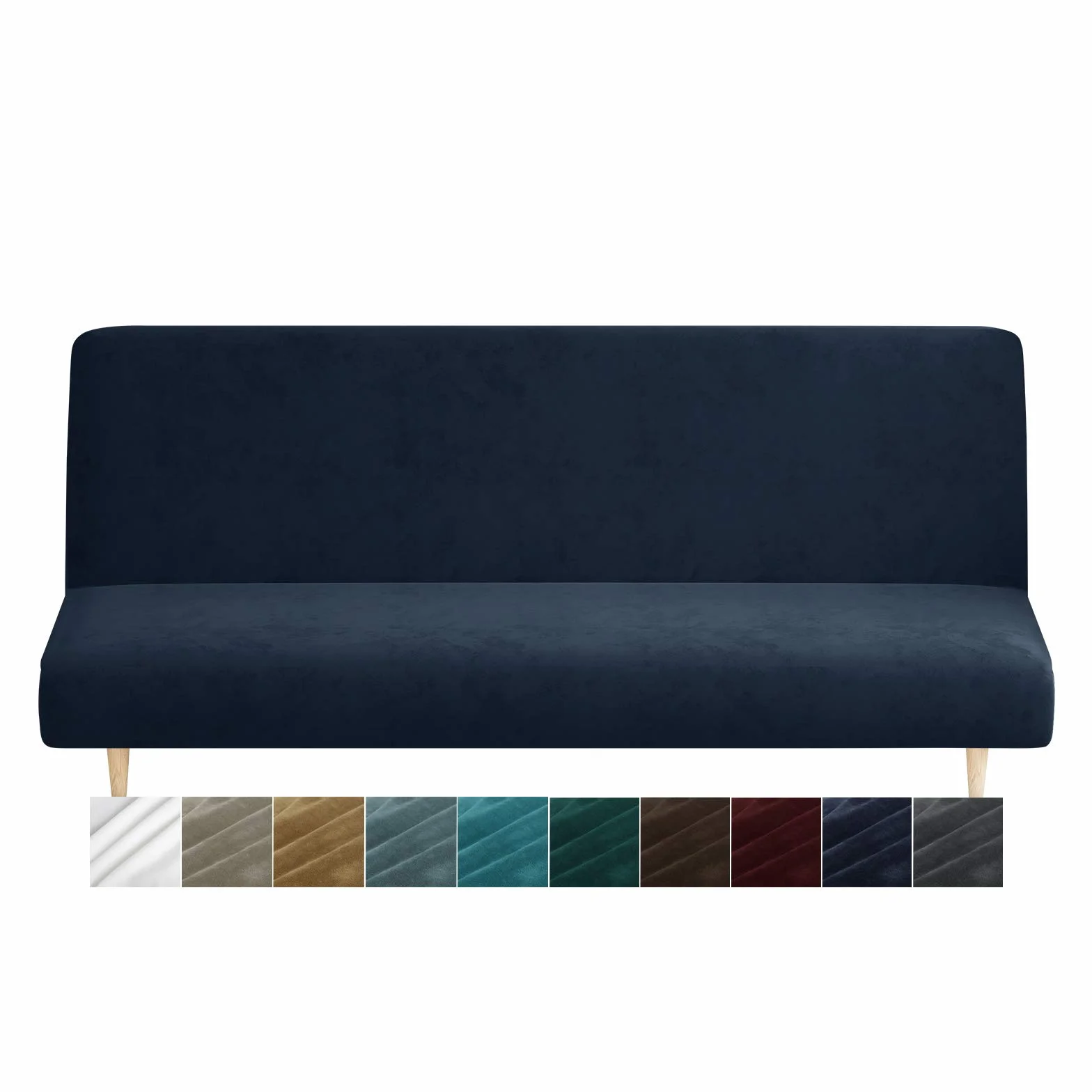 Housse de protection pour futon en velours, bleu marine, lavable en machine, antidérapante, fond élastique en Spandex