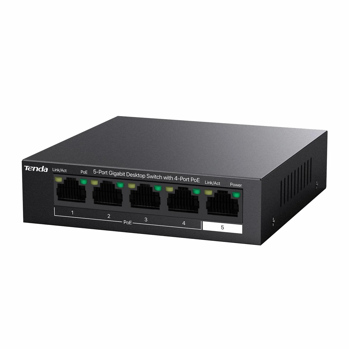 Tenda Przełącznik PoE Gigabit 5-Portowy, 4 Porty PoE+ @58 W (VLAN, IEEE 802.3af/at, Bez Wentylatora, Niezarządzany, Montaż Na Biurku/Na Ścianie, Obudowa Metalowa) (TEG1105P-4-63W)