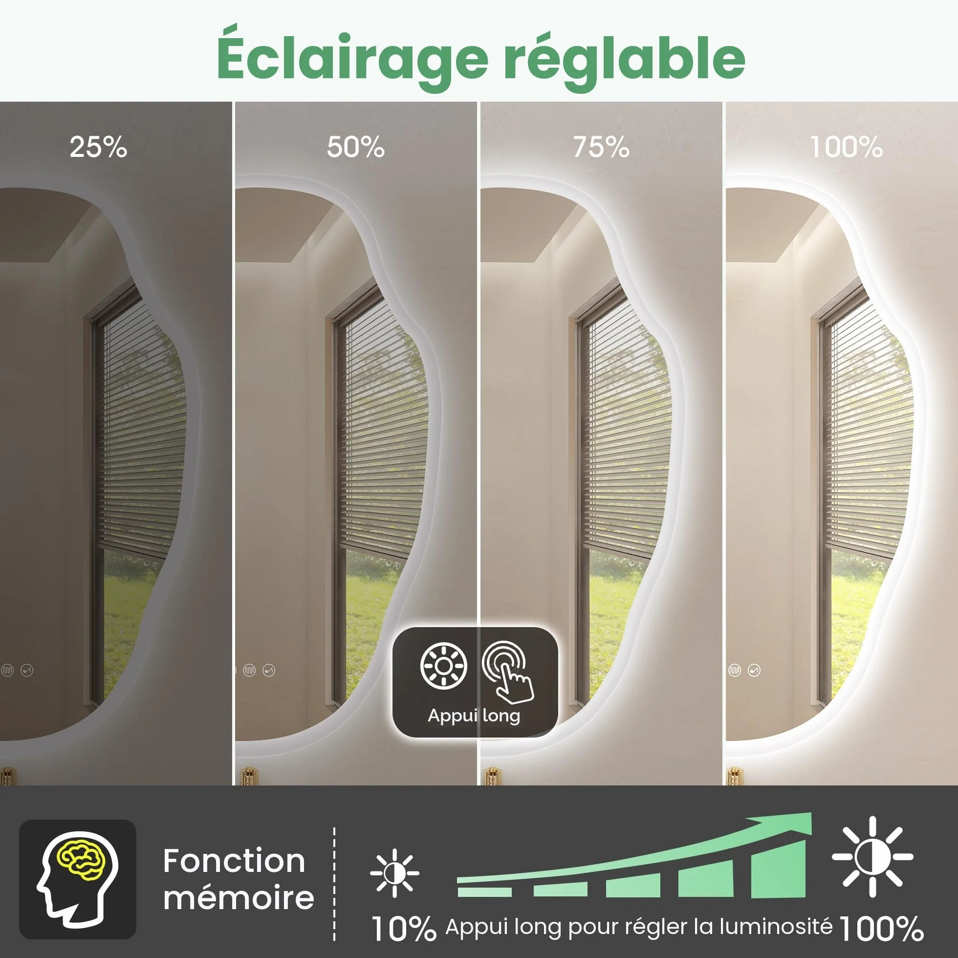 S'bagno Irrégulier Miroir Salle de Bain avec Eclairage 70x100cm, Bluetooth Miroir LED Salle de Bain, Anti-buée, 3000K-6500K, Dimmable, Mémoire, IP44 Miroir Lumineux Salle de Bain, Horizontal/Vertical