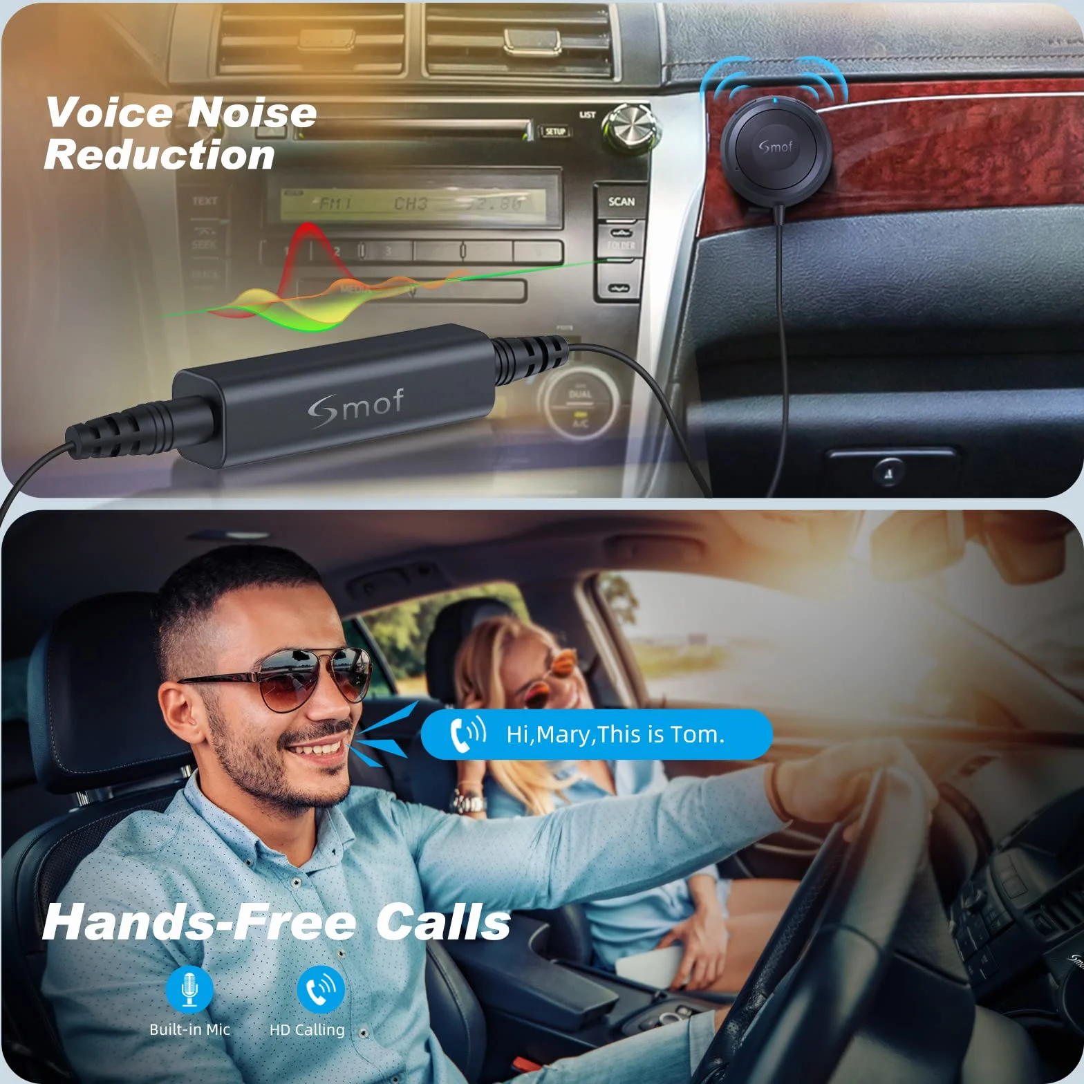 Adapter Bluetooth do samochodu, adapter AUX Bluetooth do samochodu z izolatorem szumów pętlowych do rozmów w trybie głośnomówiącym i streamingu muzyki, bezprzewodowy odbiornik Bluetooth