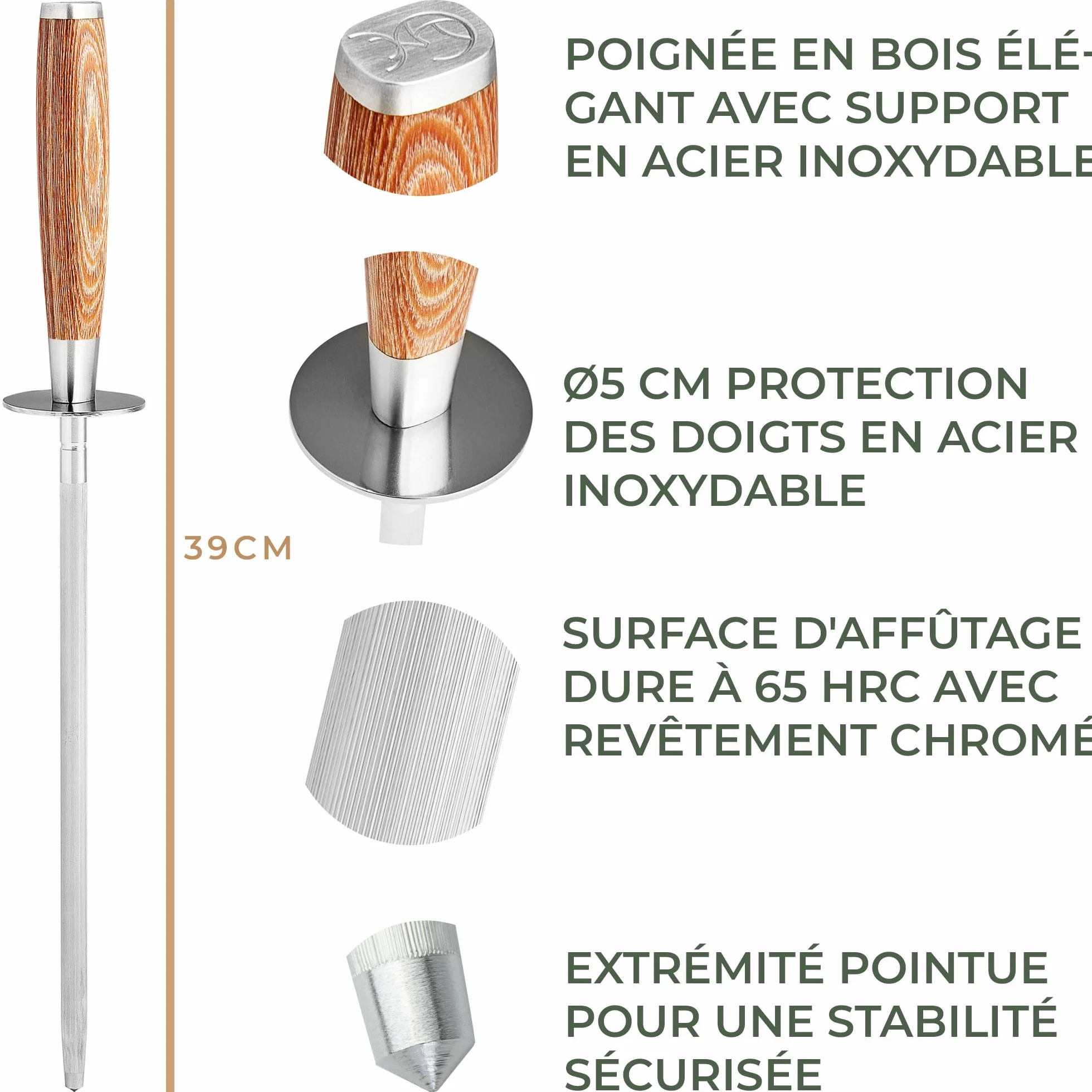WALDWERK Fusil à Aiguiser Acier Trempé Poignée en Bois Professionnel sans Plastique