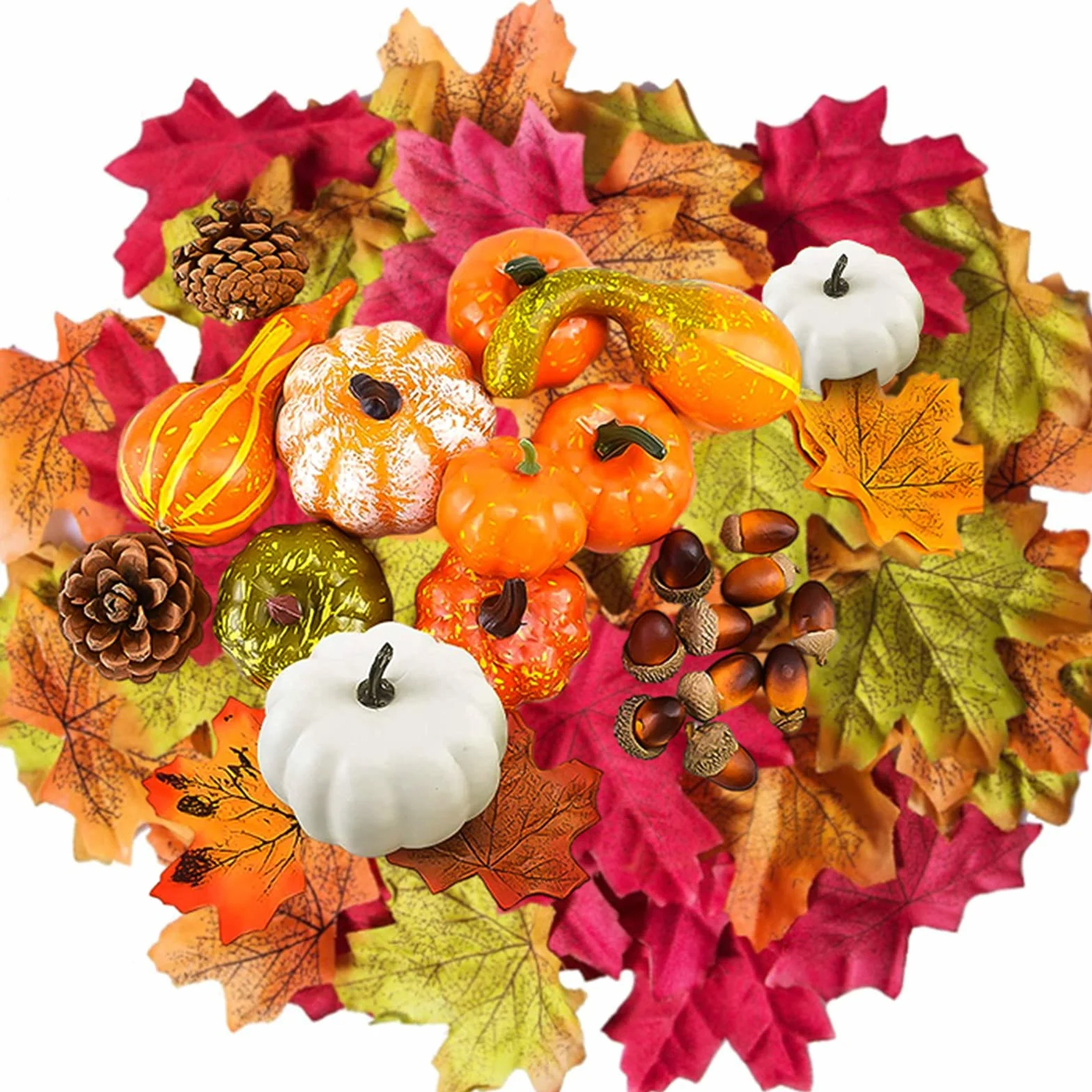126 Pièces Décorations Automne Citrouille Artificielle Halloween Extérieur Intérieur Table Feuille d'Érable Cônes de Pin Thanksgiving