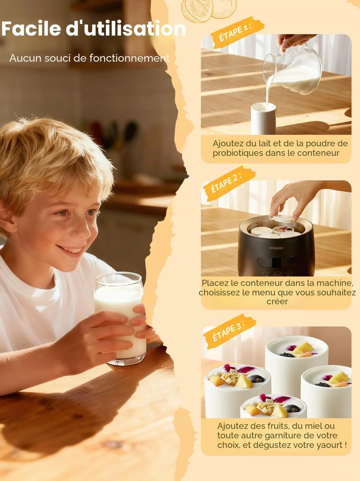 FOHERE Yaourtière 2 XXL pots en Verre 2000 ml et 1400 ml, 4 * 125 ml Tasse en Céramique avec Couvercle, 8 Programmes Automatiques, Ecran LCD, Arrêt Automatique, Sans BPA, 20 Watts