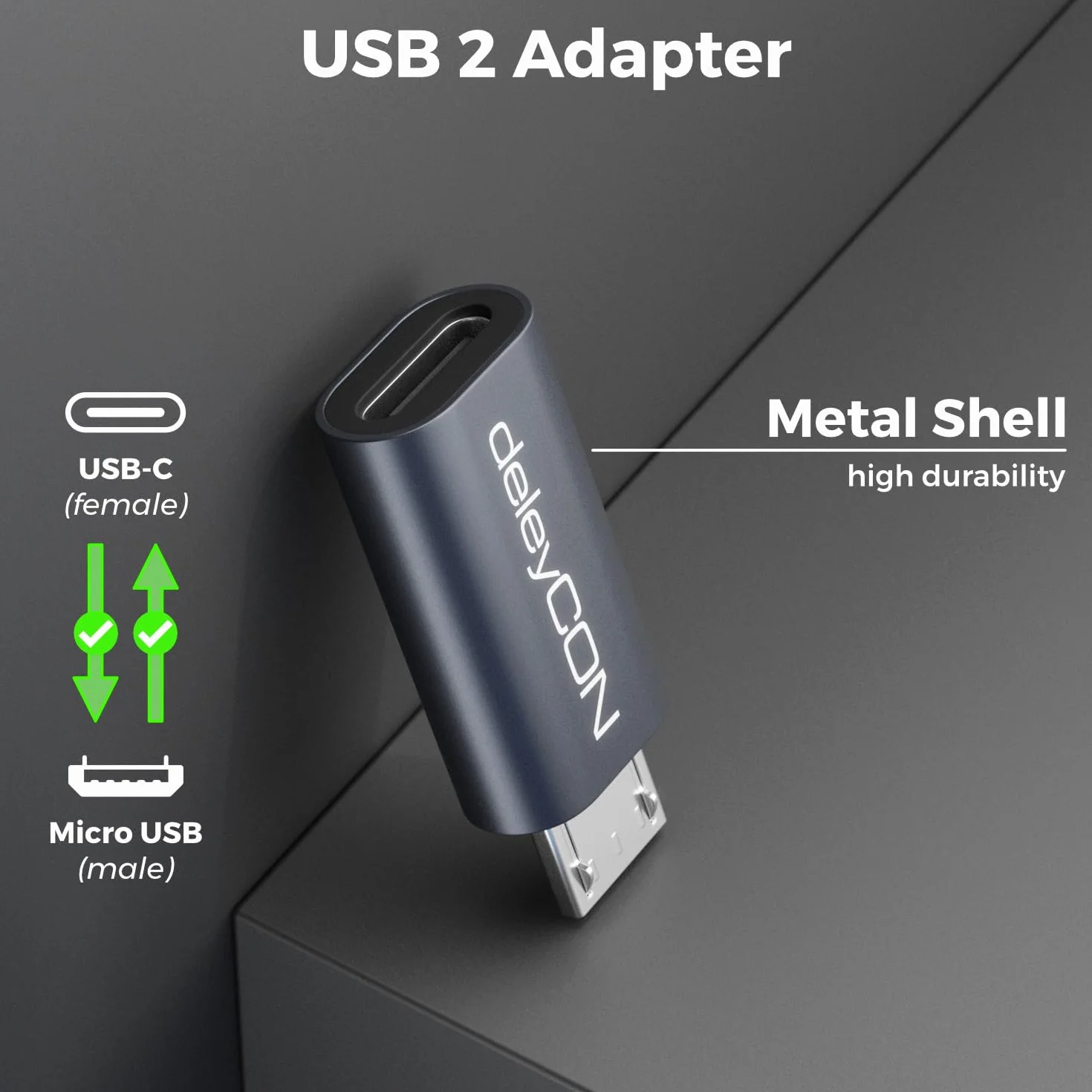 deleyCON Adaptateur USB-C vers Micro USB Lot de 2 Données & Charge