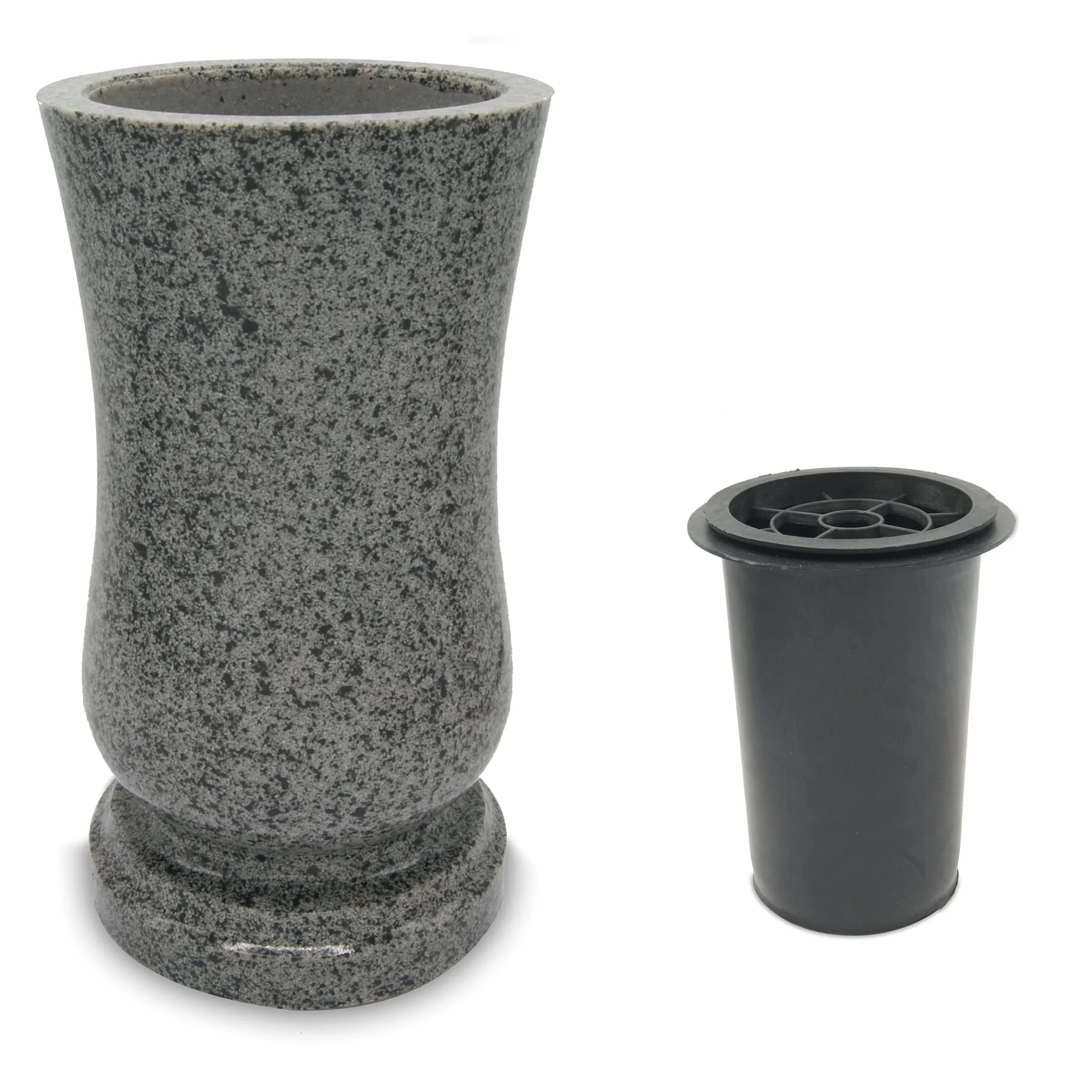 Iberis Vase funéraire, en résine, imitation granit, vert (Veolia), 15 x 27 cm