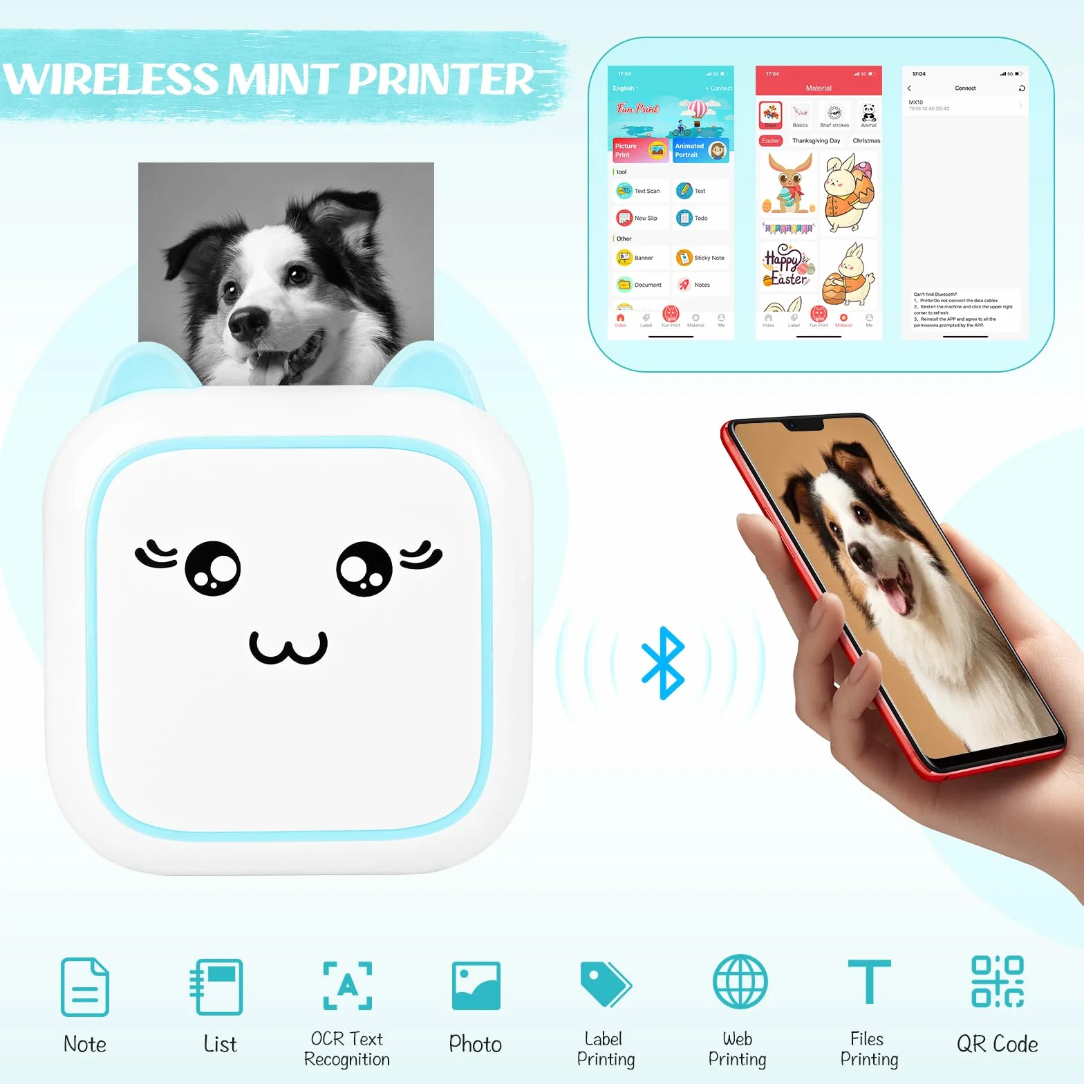 Comuis Sharp Mini Imprimante Photo Portable, Imprimante Thermique Instantanée sans Fil Bluetooth avec 10 Rouleaux de Papier