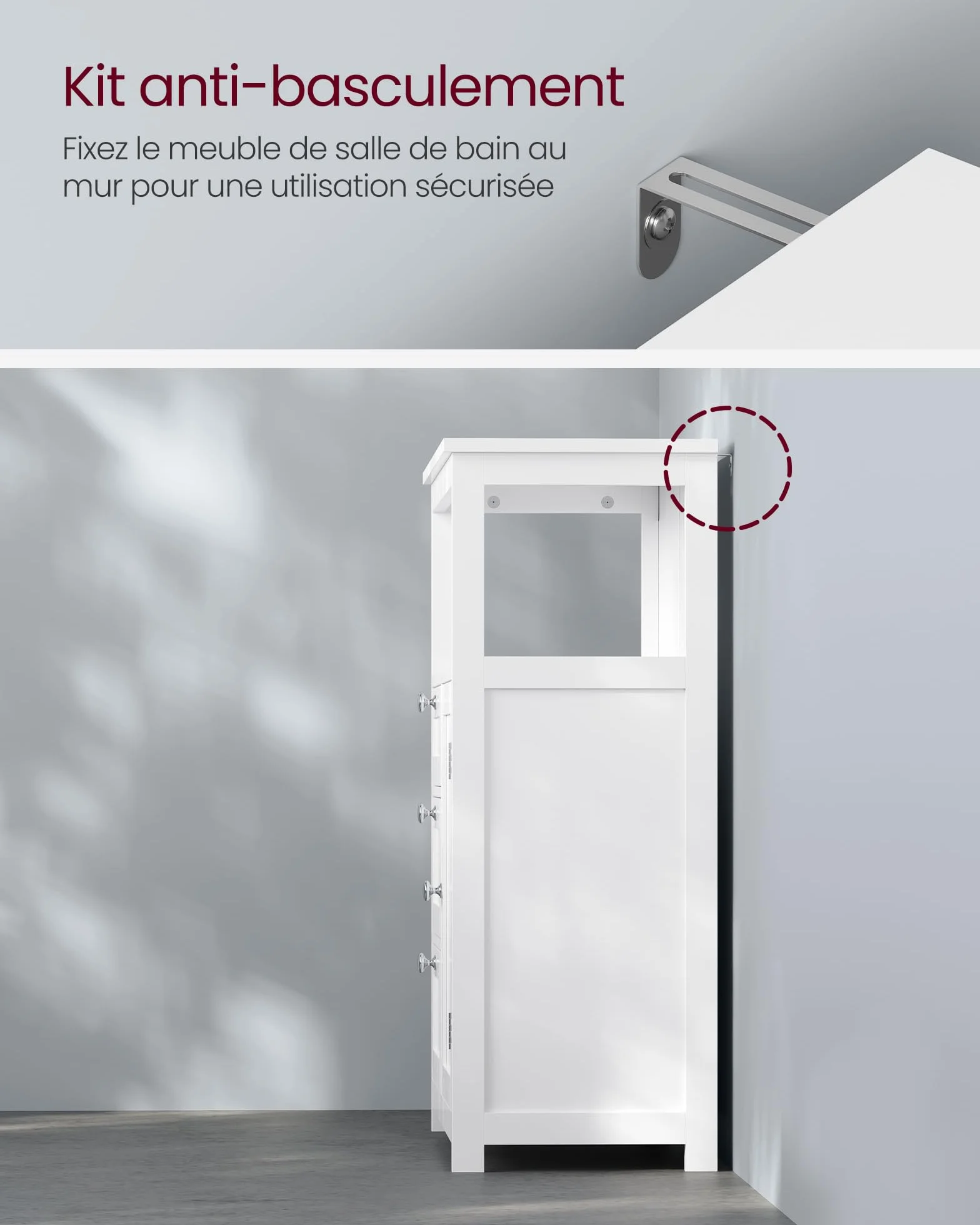 VASAGLE Meuble de Salle de Bain, Meuble de Rangement, Commode, Placard, Armoire, avec Étagères Réglables, 3 Tiroirs, 30 x 60 x 80 cm, Blanc BBC542P31V1