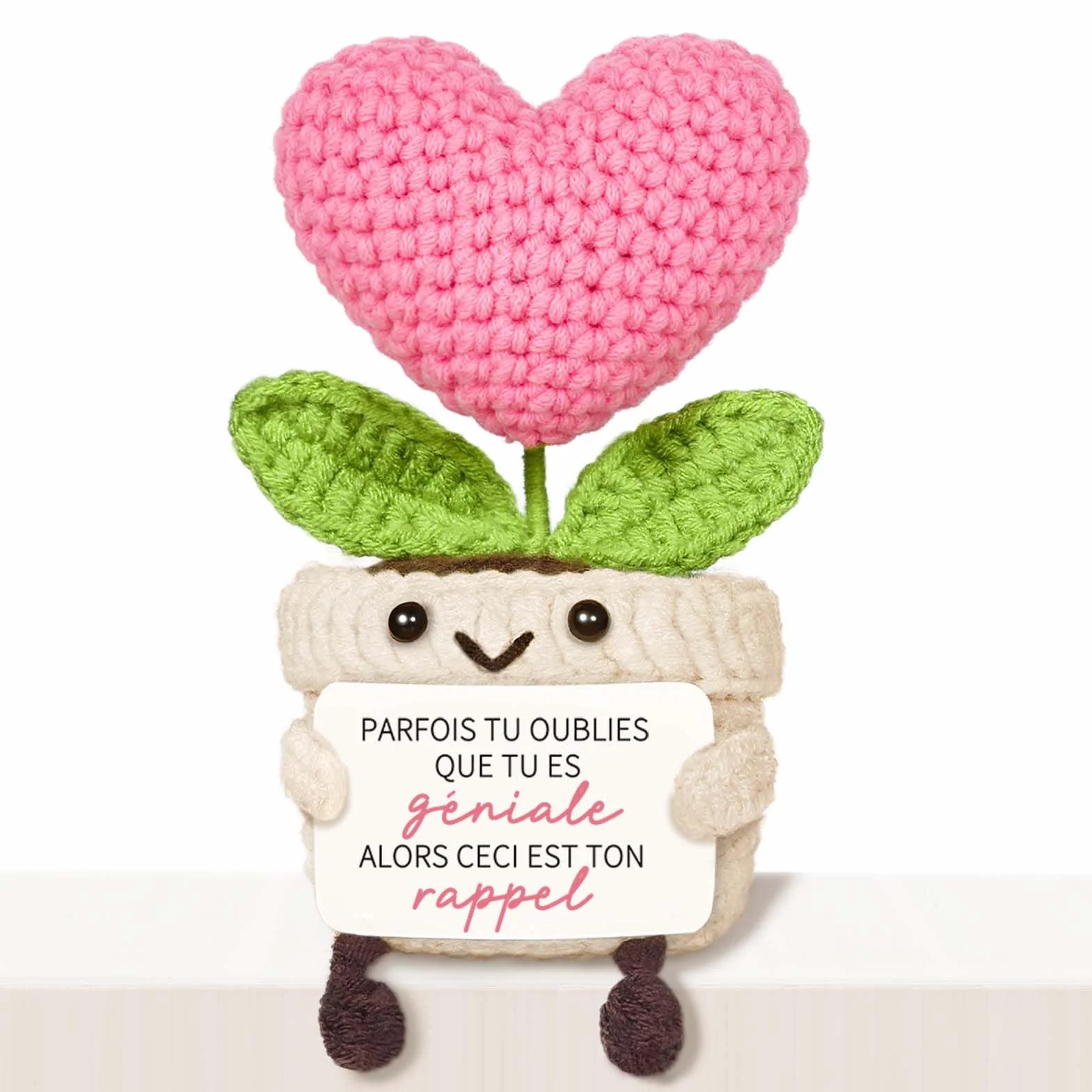 Cadeau Femme Anniversaire Décoration Forme Cœur Tricotée Rose Original pour Amie Soeur Maman