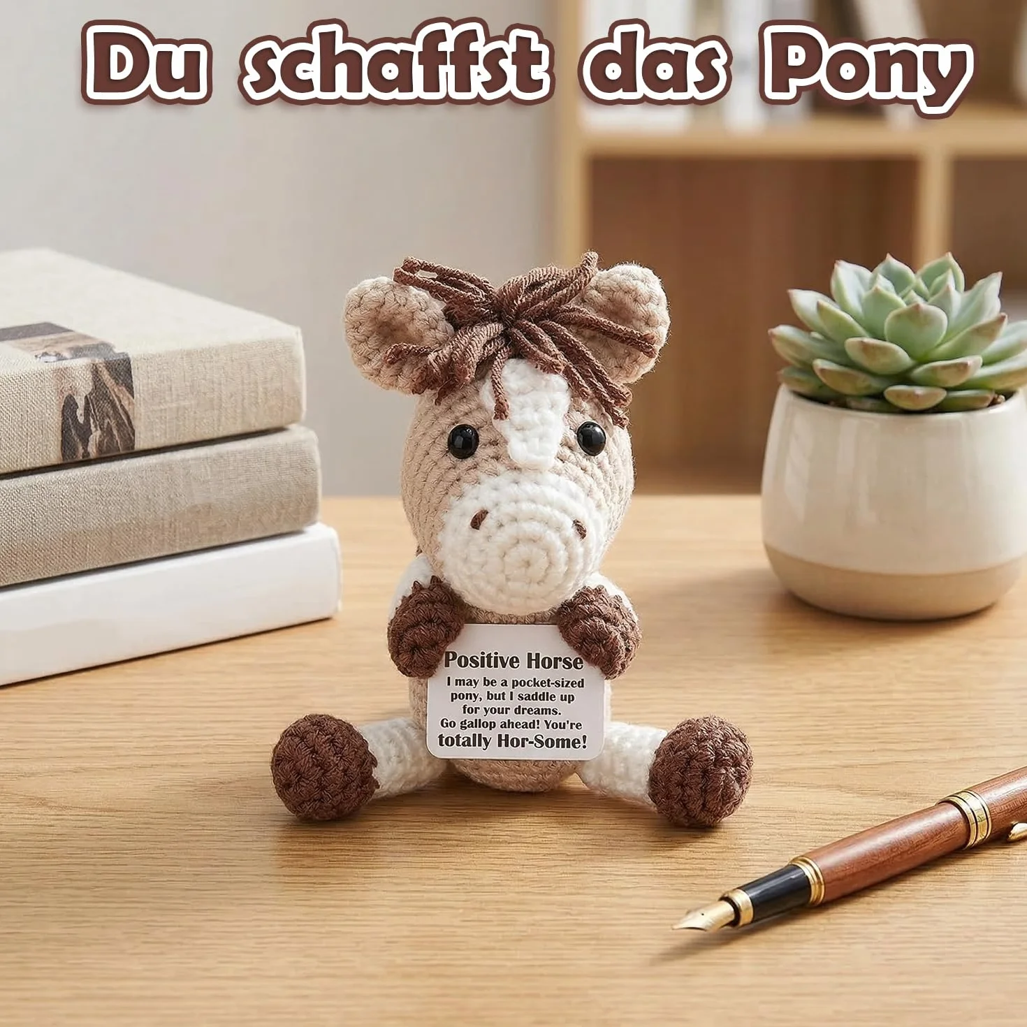 Poney porte-bonheur Hug Mutmacher avec carte You're Hor-Some, décoration amusante au crochet, cadeau anti-stress pour les fans de chevaux