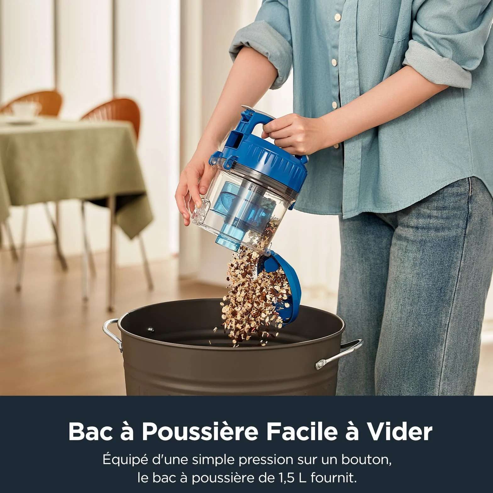 Eureka WhirlWind Aspirateur sans Sac, Aspirateur Traîneau silencieux, Aspirateur Cyclonique Léger et Puissant pour Tapis, Sols Durs, Poils d'Animaux et Poussière, 700W, 1,5L, Bleu