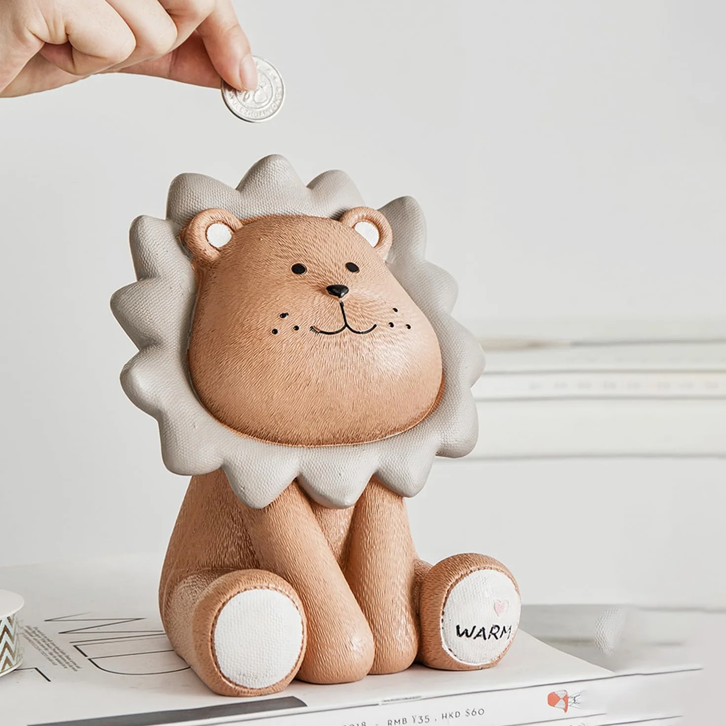 Lion Résine Grise Incassable Tirelire Cadeau Anniversaire Enfants