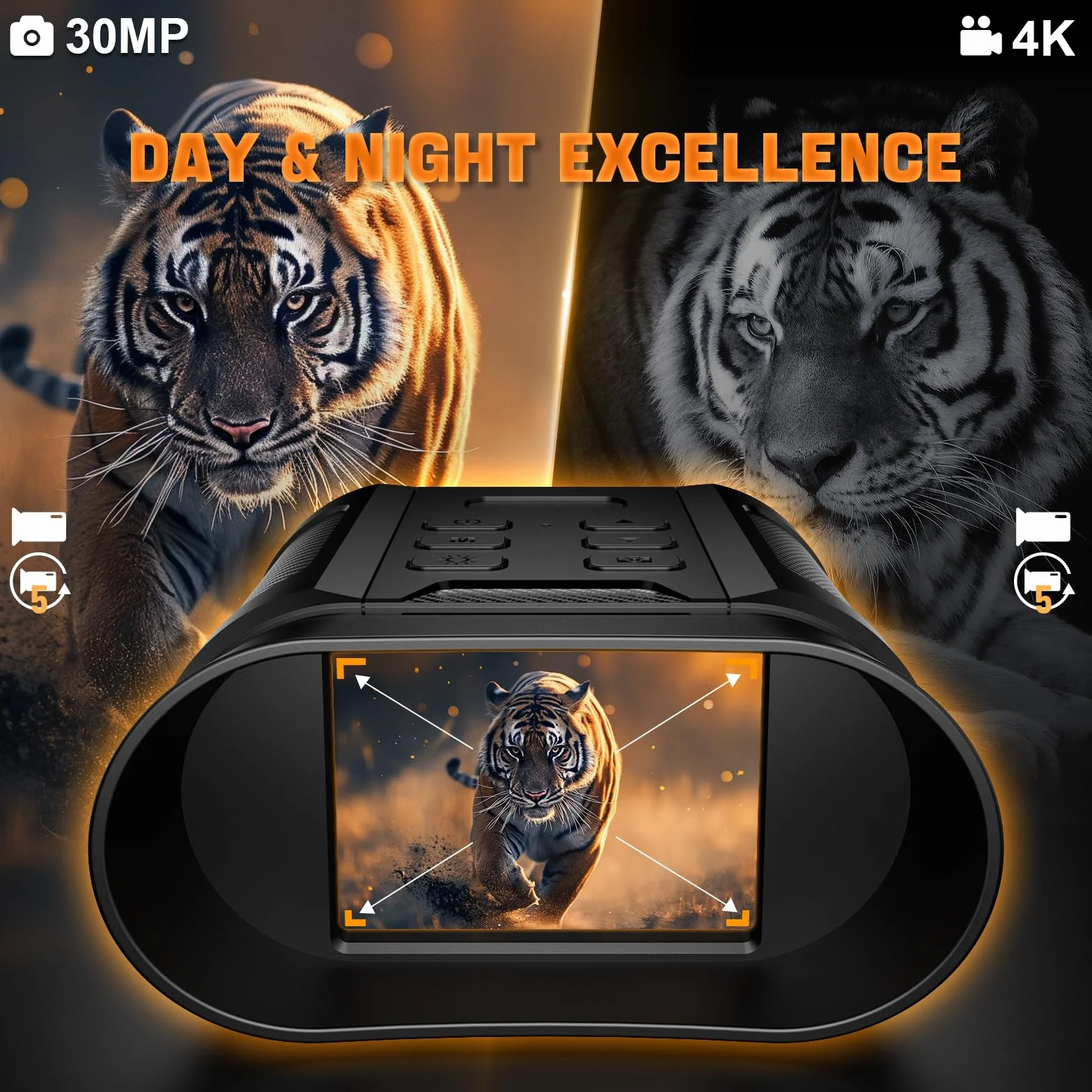 Coolifepro Lornetka noktowizyjna, 4K z akumulatorem 2500 mAh lornetka noktowizor 2,4" TFT LCD 8X cyfrowy zoom 7-poziomowy zoom na podczerwień widok 300 M noktowizor z kartą 32 GB