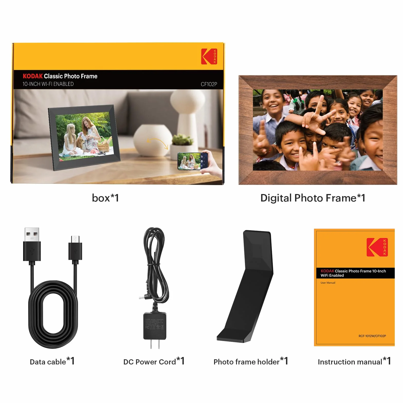 KODAK Cyfrowa ramka na zdjęcia Wi-Fi 10,1", ekran dotykowy HD IPS, elektroniczna ramka na zdjęcia z pamięcią 32 GB, automatyczne obracanie zdjęć, udostępnianie zdjęć lub filmów w dowolnym miejscu za